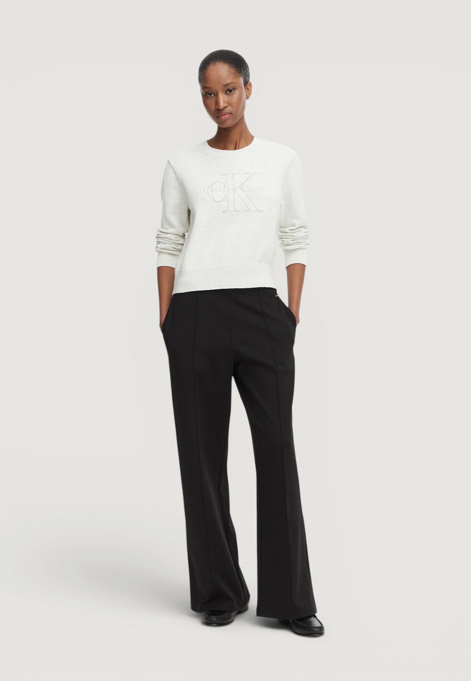 Calvin Klein Logo Outline Top Grigio