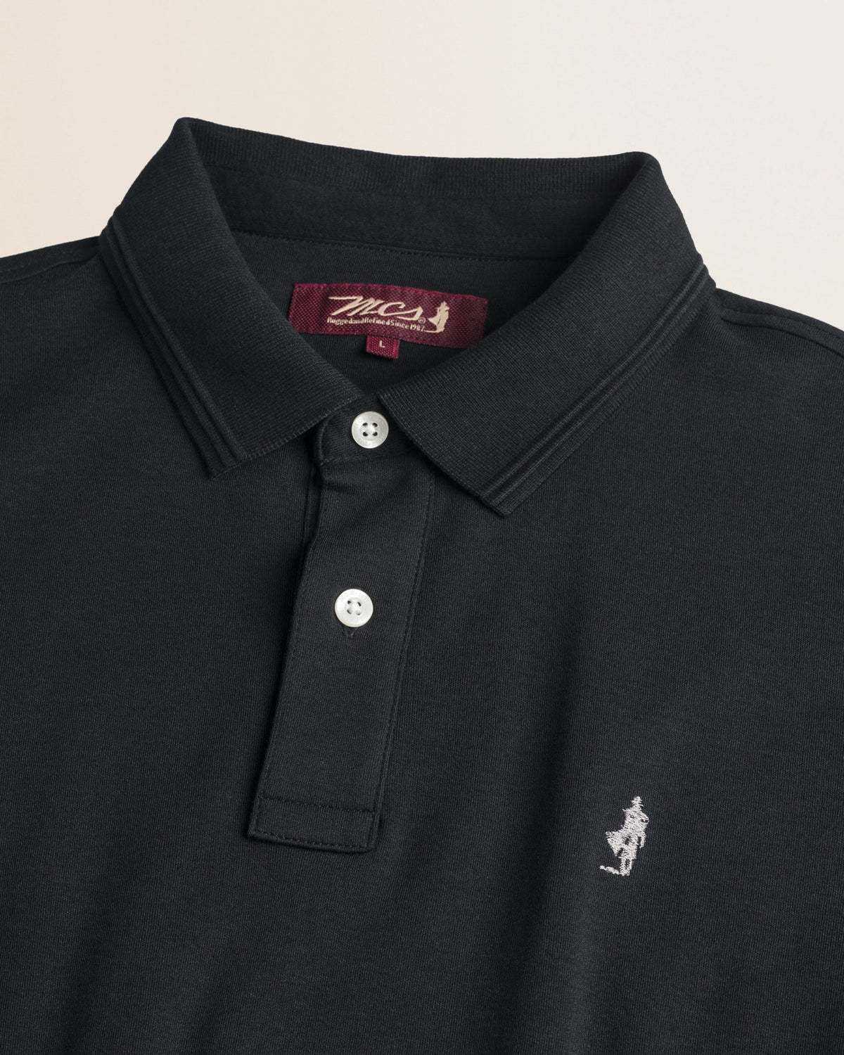 MCS Polo Manica Lunga in Interlock di Cotone - Black