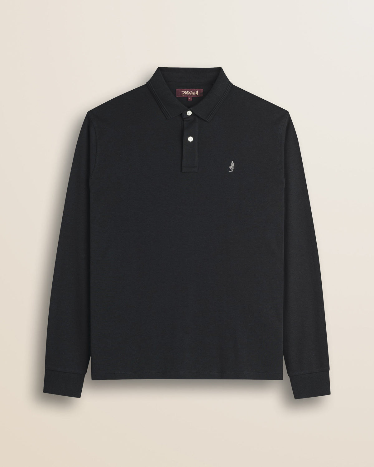 MCS Polo Manica Lunga in Interlock di Cotone - Black