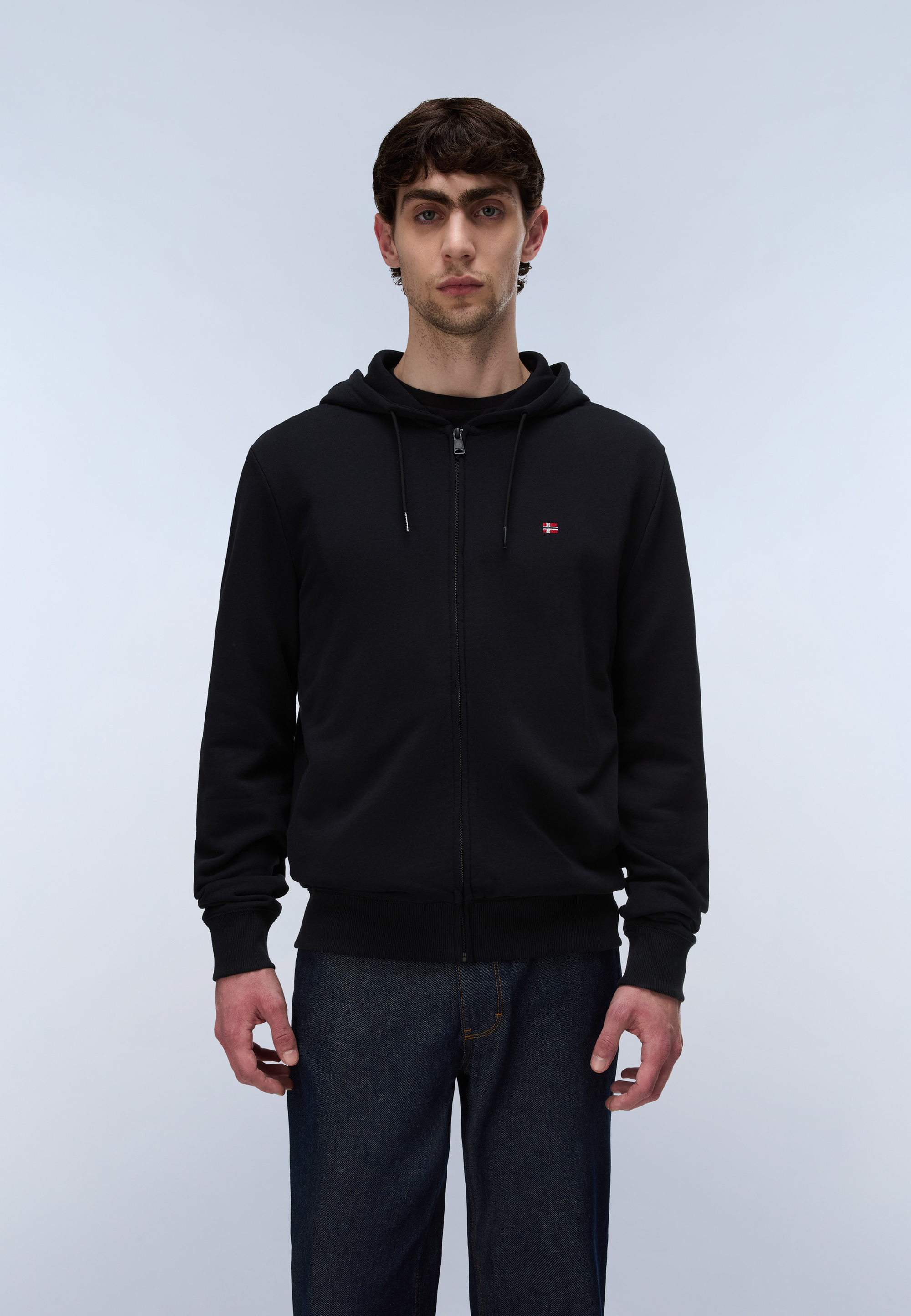 Felpa con Cappuccio e Zip Balis French Terry - Nero