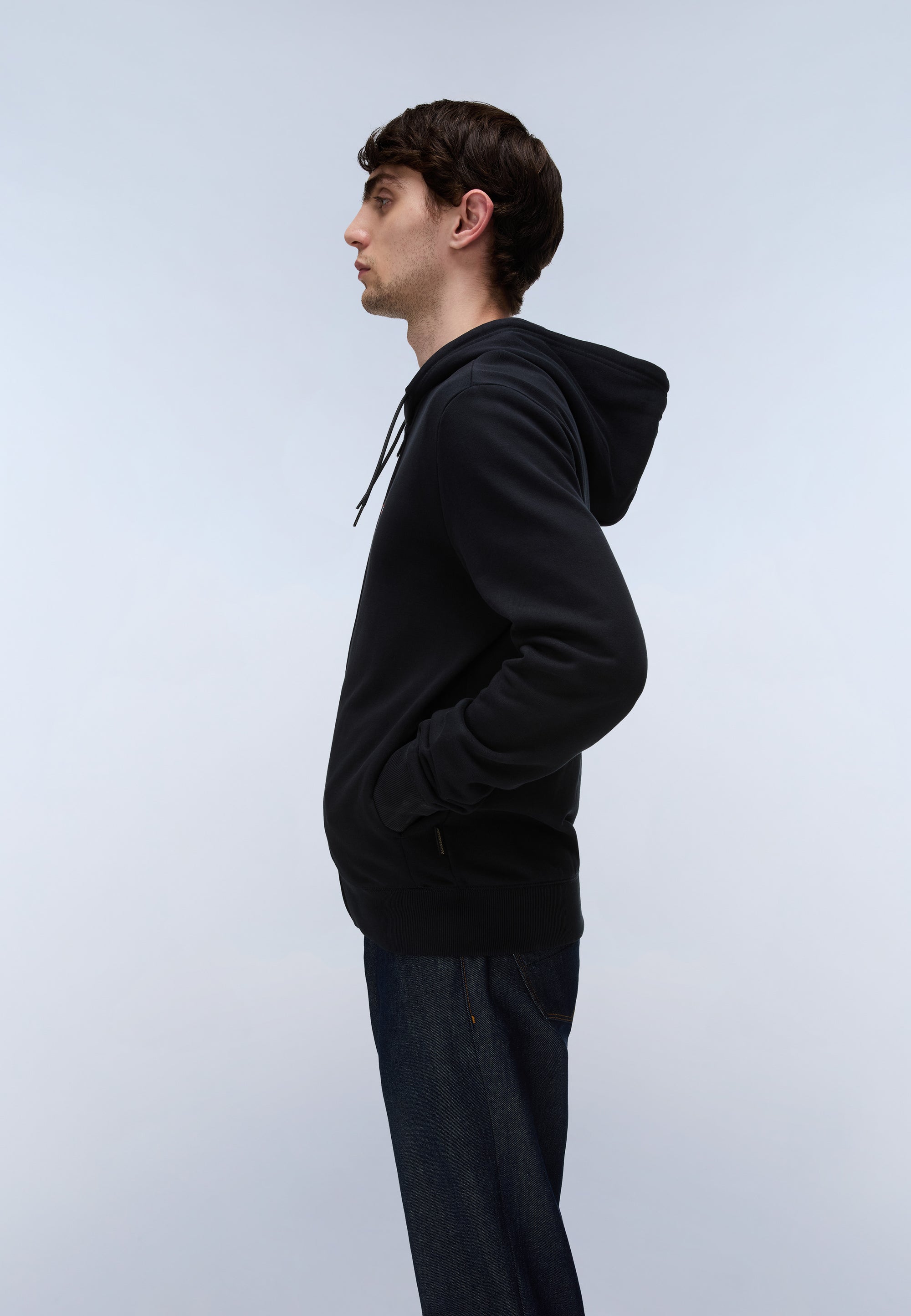 Felpa con Cappuccio e Zip Balis French Terry - Nero