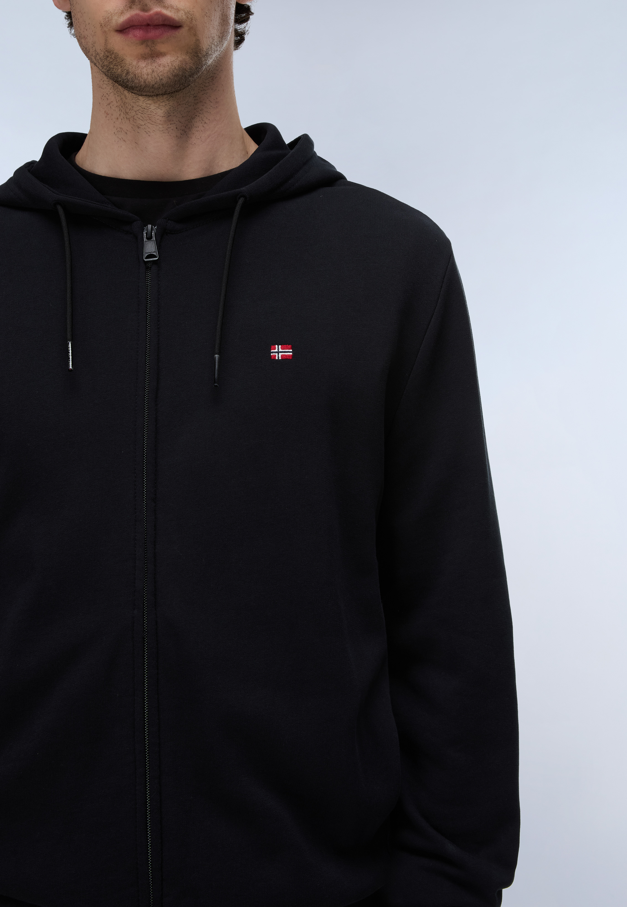Felpa con Cappuccio e Zip Balis French Terry - Nero