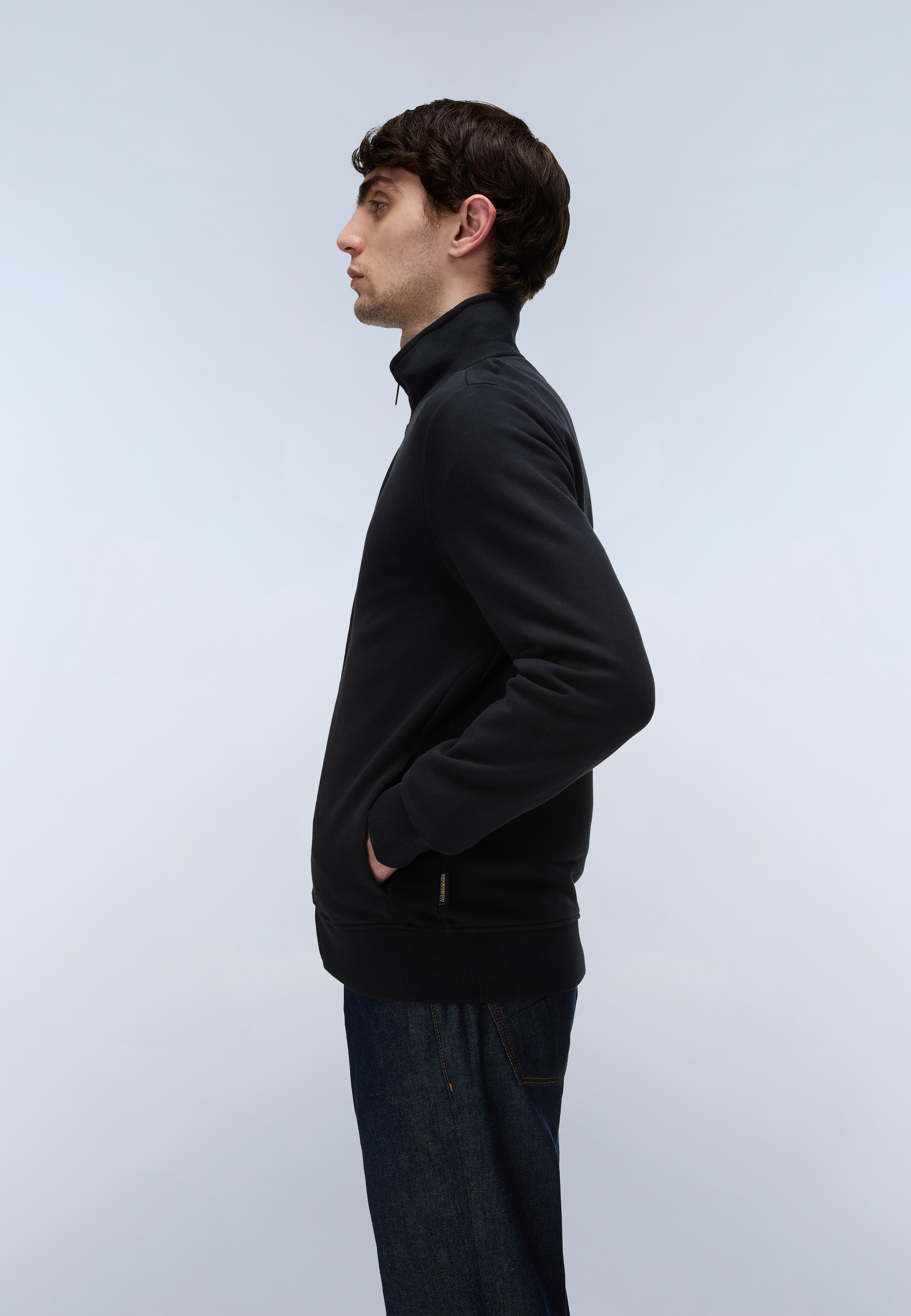 Felpa con Zip Balis French Terry - Nero