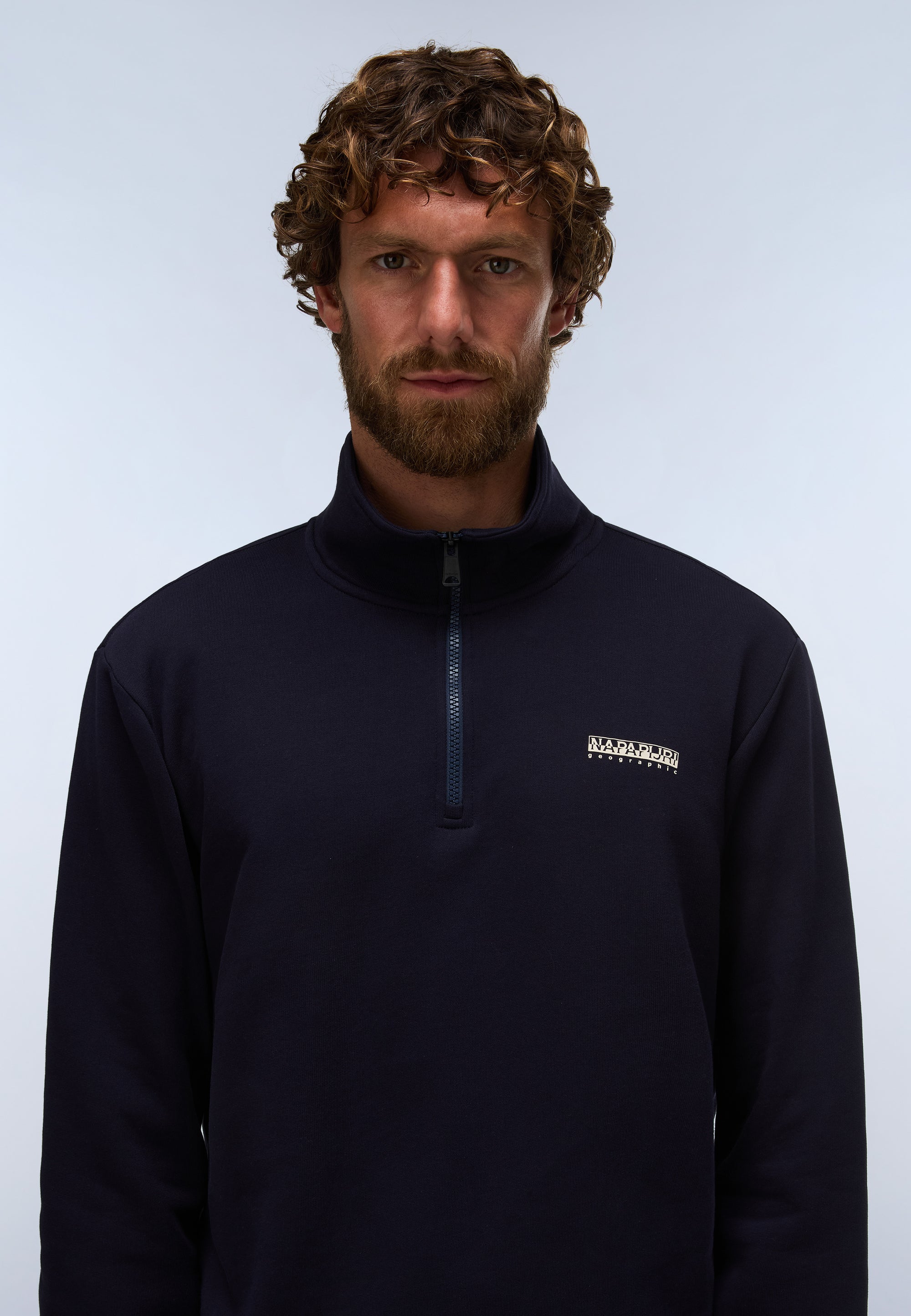 Felpa con Mezza Zip in French Terry Small Box - Blu Scuro