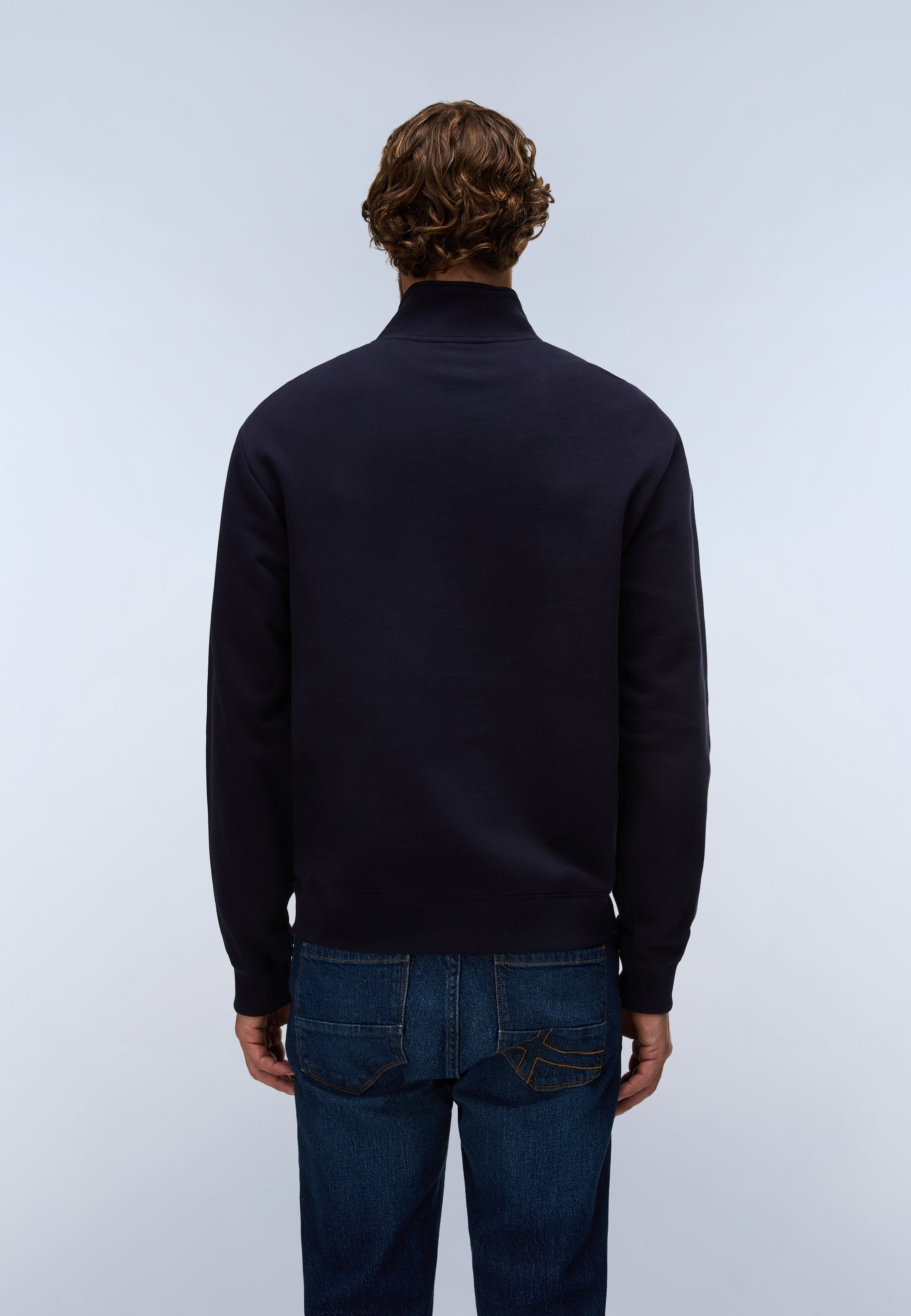 Felpa con Mezza Zip in French Terry Small Box - Blu Scuro