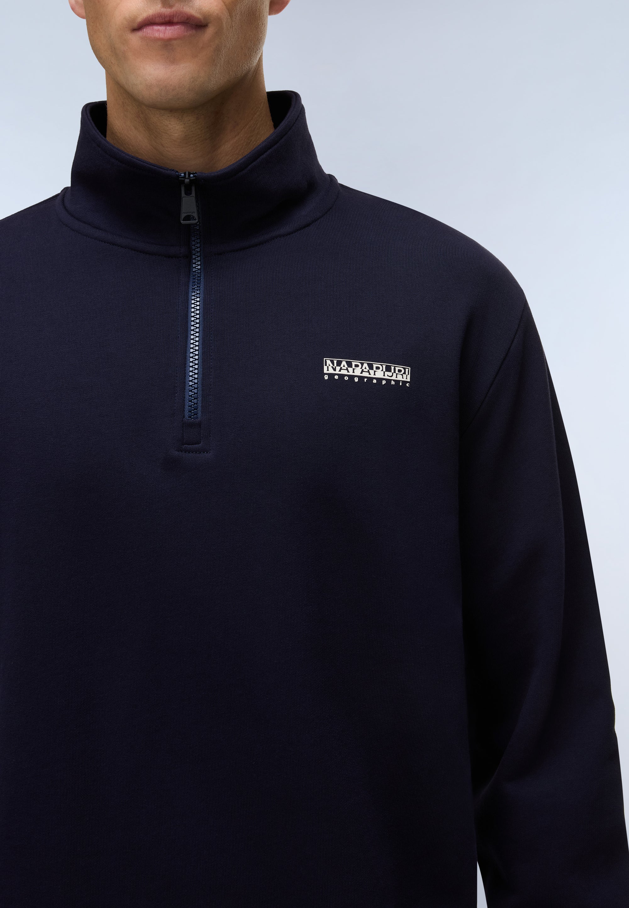 Felpa con Mezza Zip in French Terry Small Box - Blu Scuro