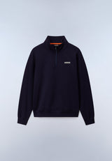Felpa con Mezza Zip in French Terry Small Box - Blu Scuro