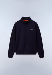 Felpa con Mezza Zip in French Terry Small Box - Blu Scuro