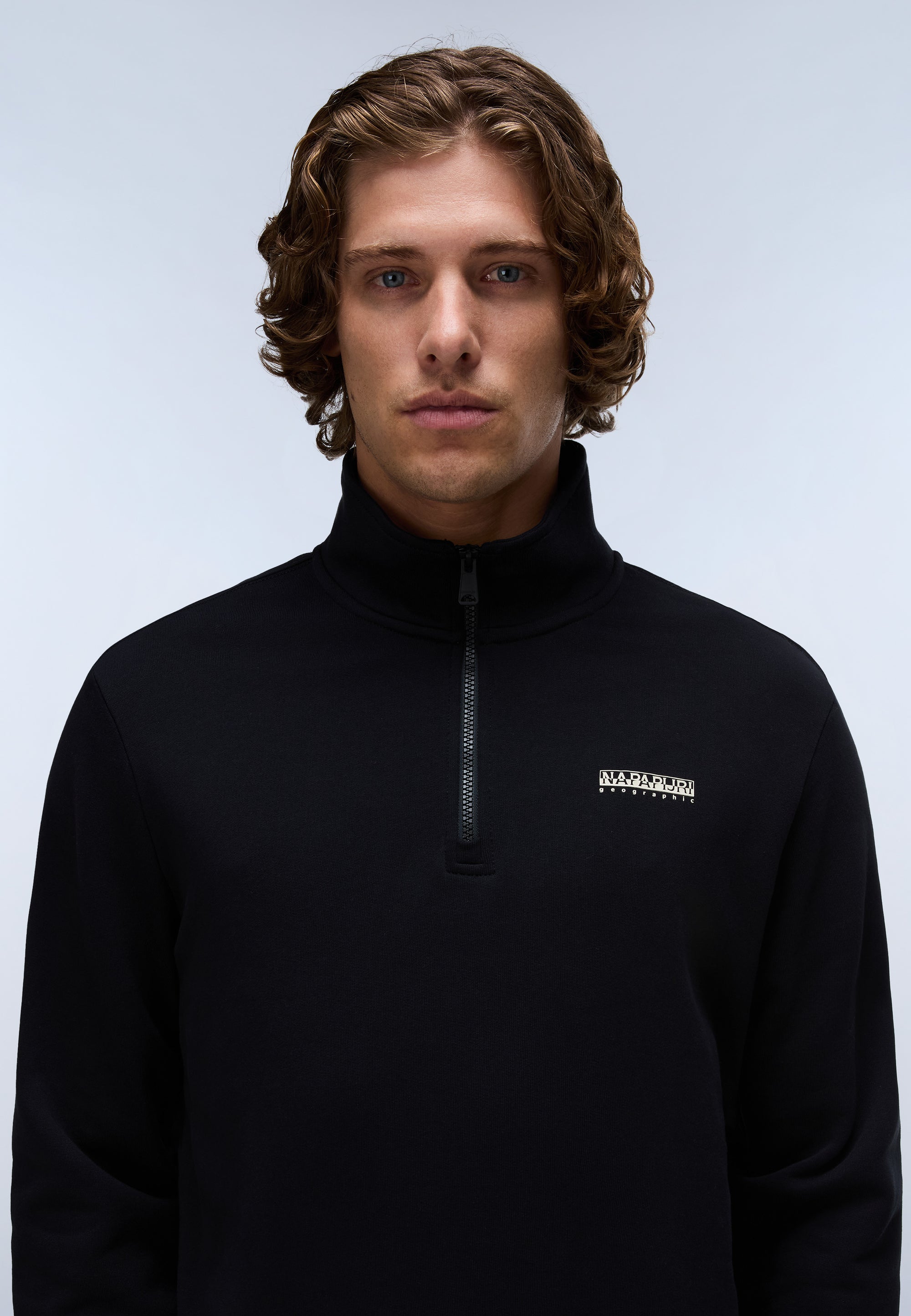 Felpa con Mezza Zip in French Terry Small Box - Nero
