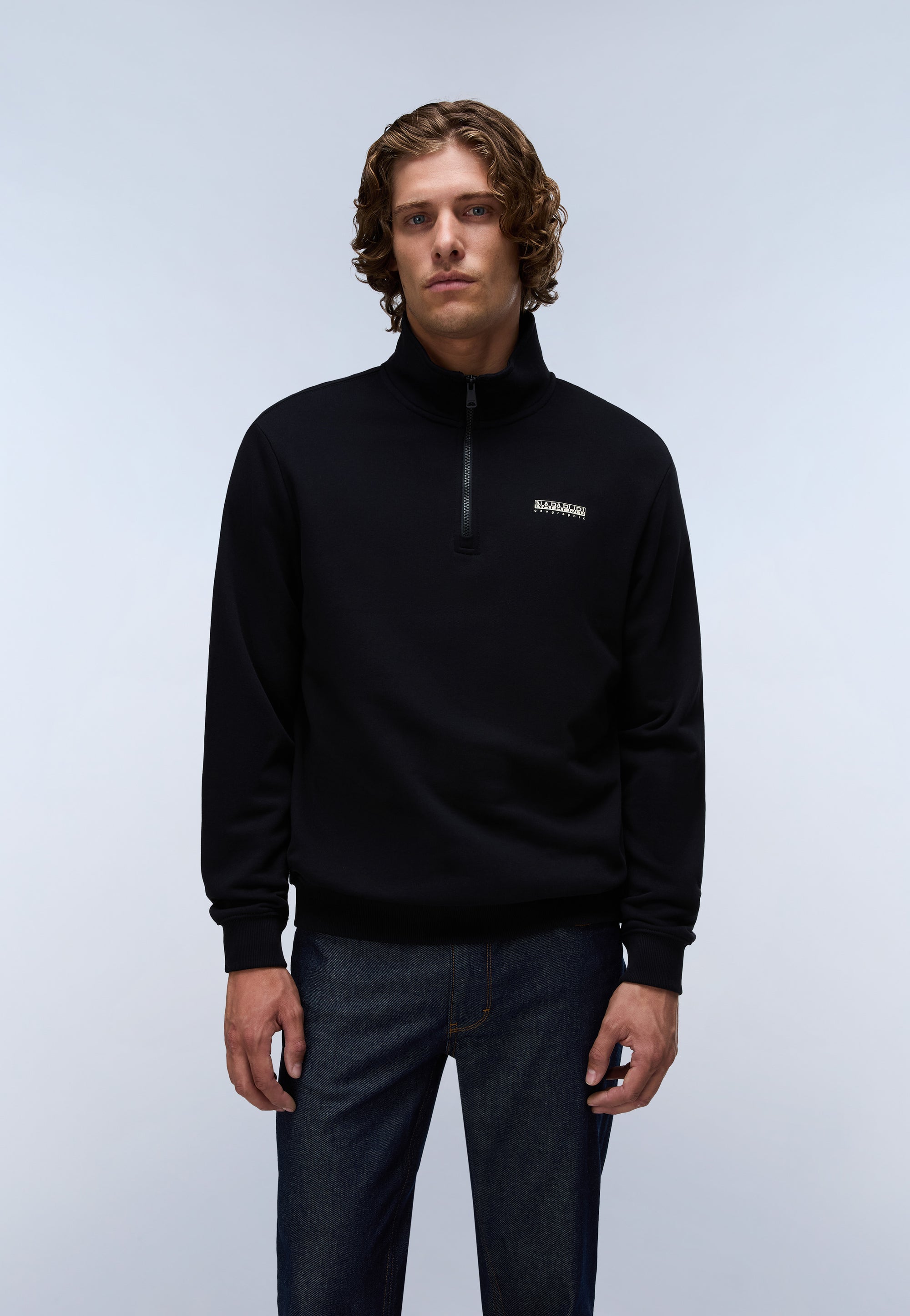 Felpa con Mezza Zip in French Terry Small Box - Nero