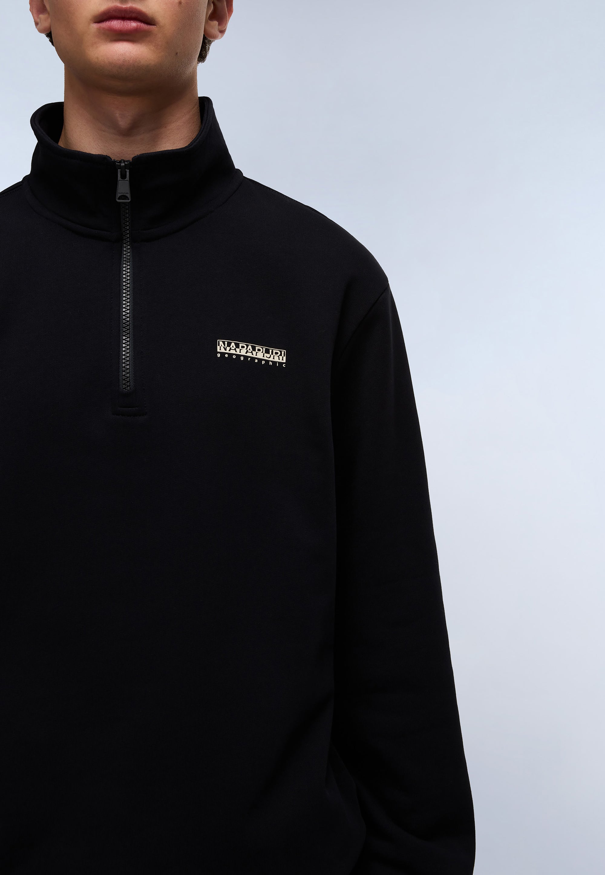 Felpa con Mezza Zip in French Terry Small Box - Nero