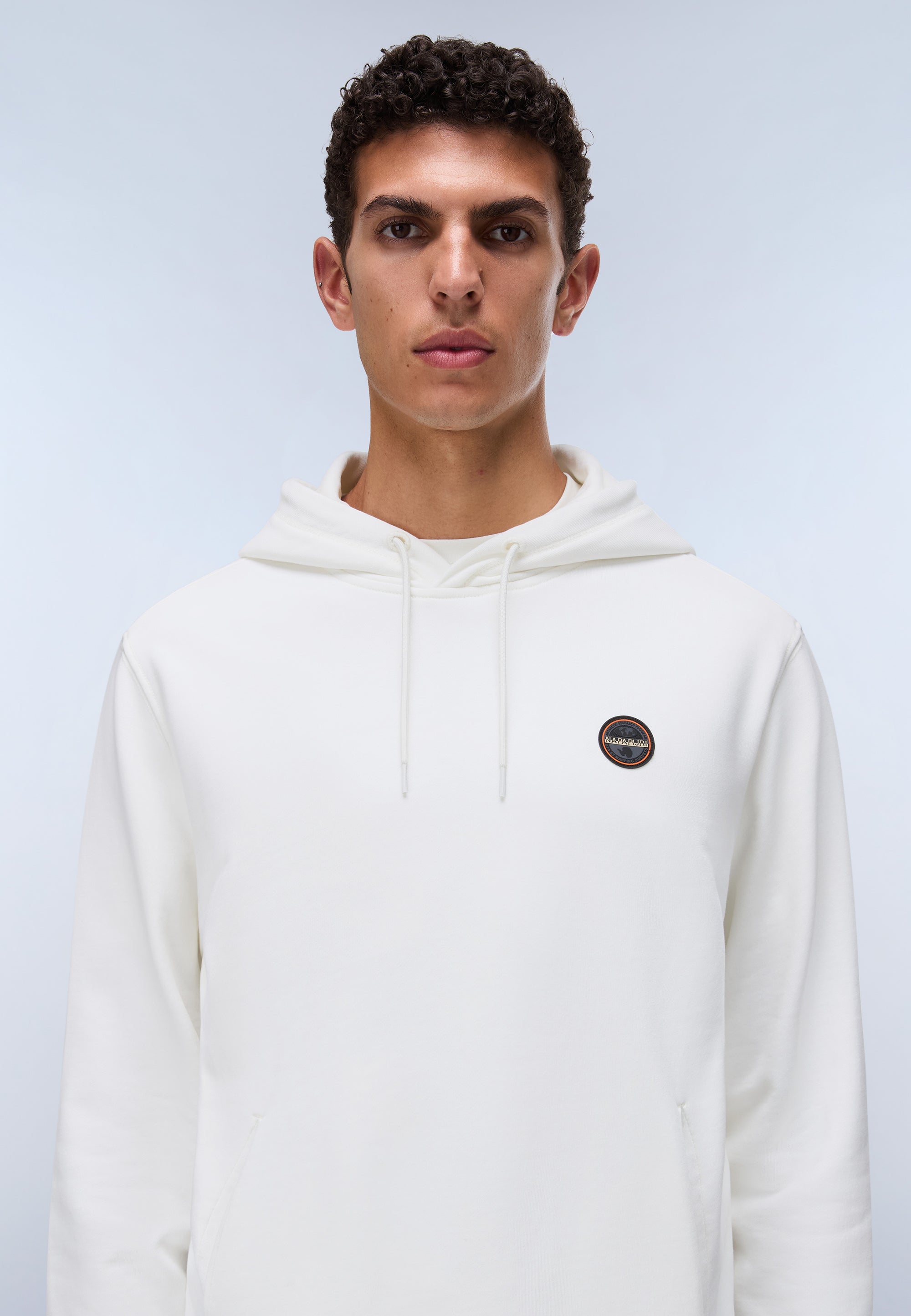 Felpa con Cappuccio Badge in French Terry - Bianco