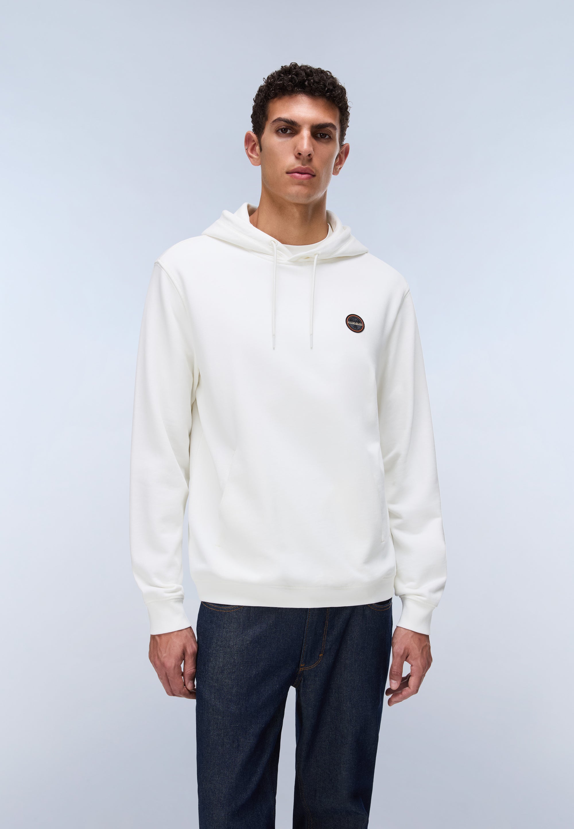 Felpa con Cappuccio Badge in French Terry - Bianco