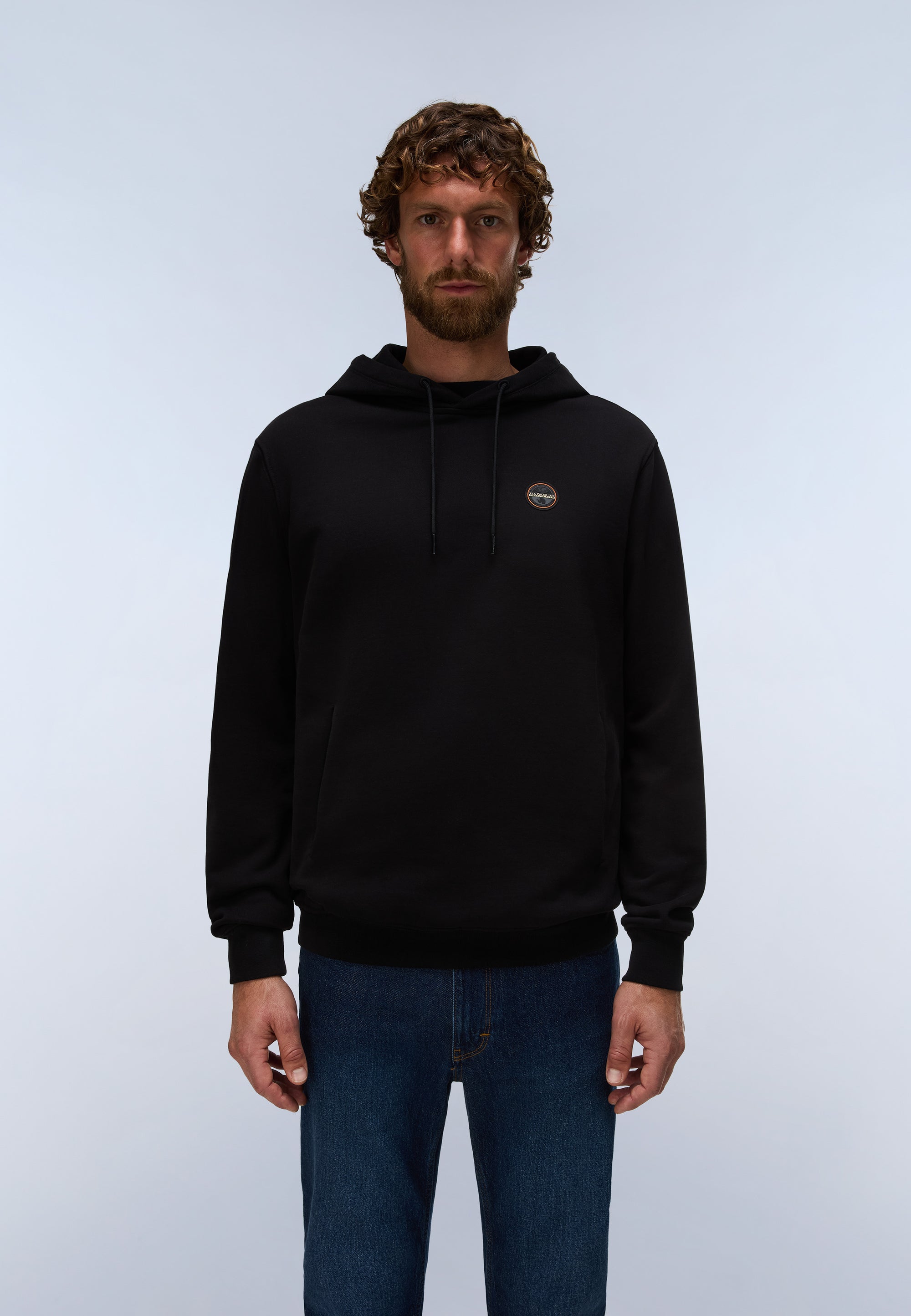 Felpa con Cappuccio Badge in French Terry - Nero