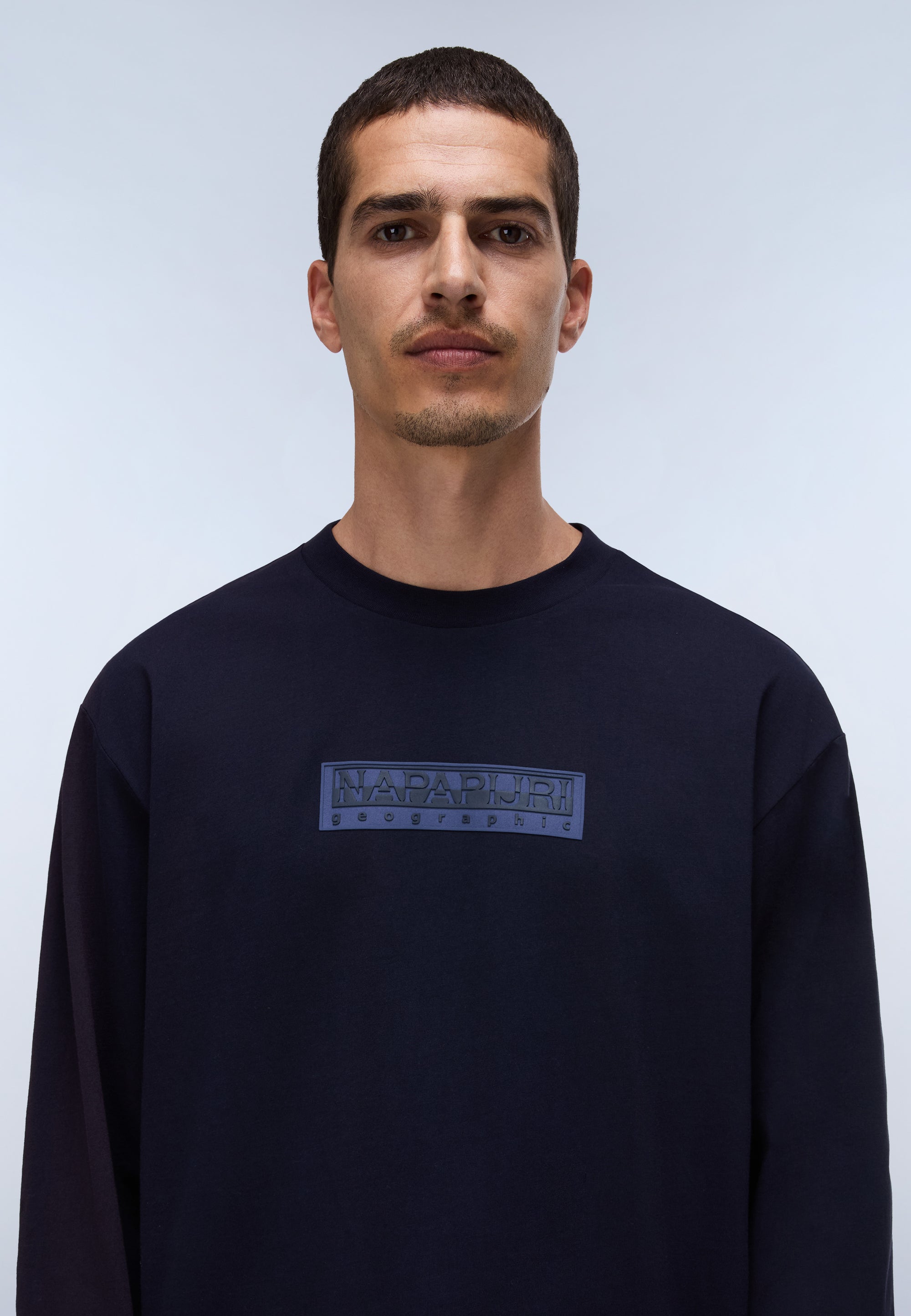 T-Shirt a Maniche Lunghe Box Logo - Blu Scuro