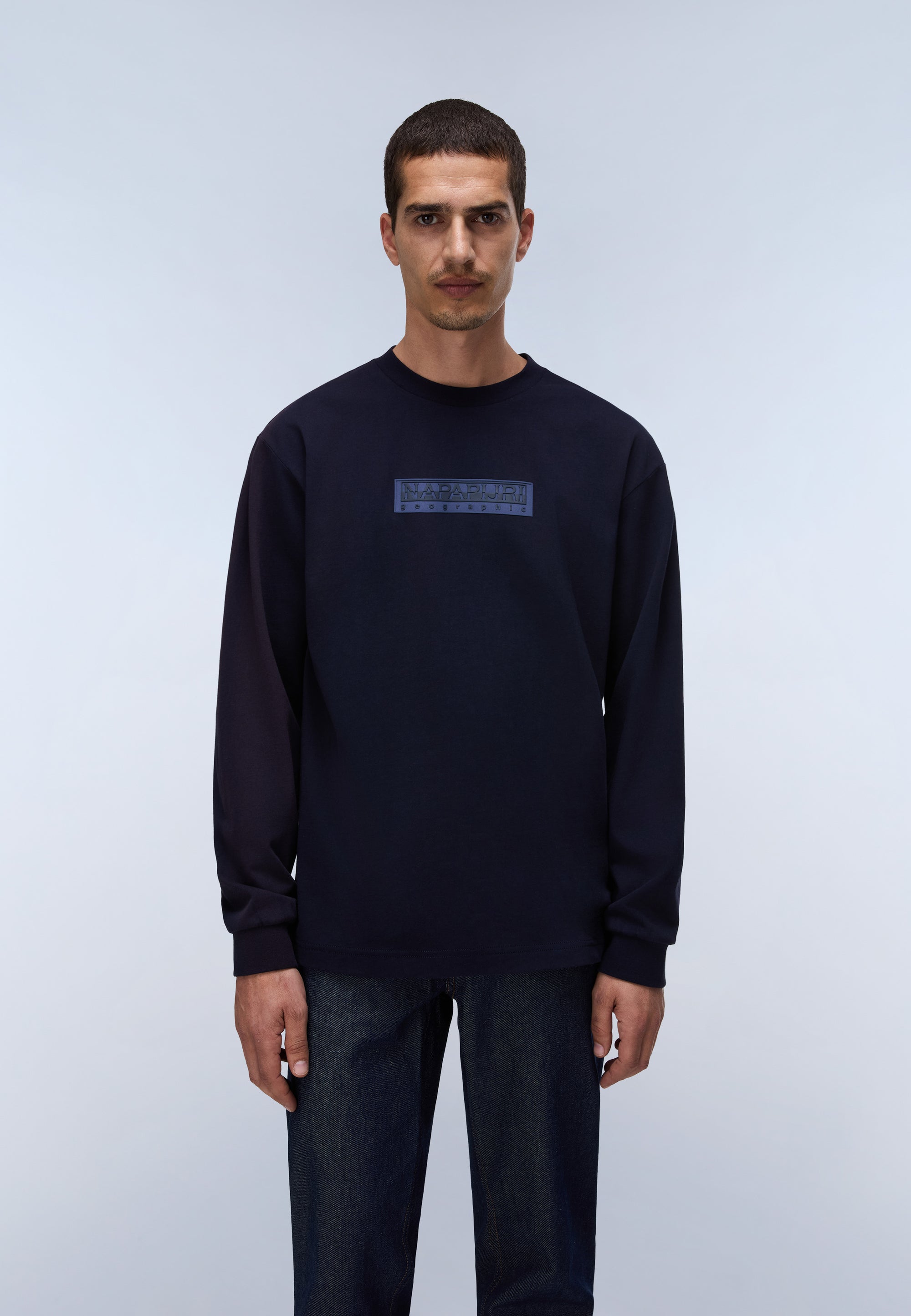 T-Shirt a Maniche Lunghe Box Logo - Blu Scuro