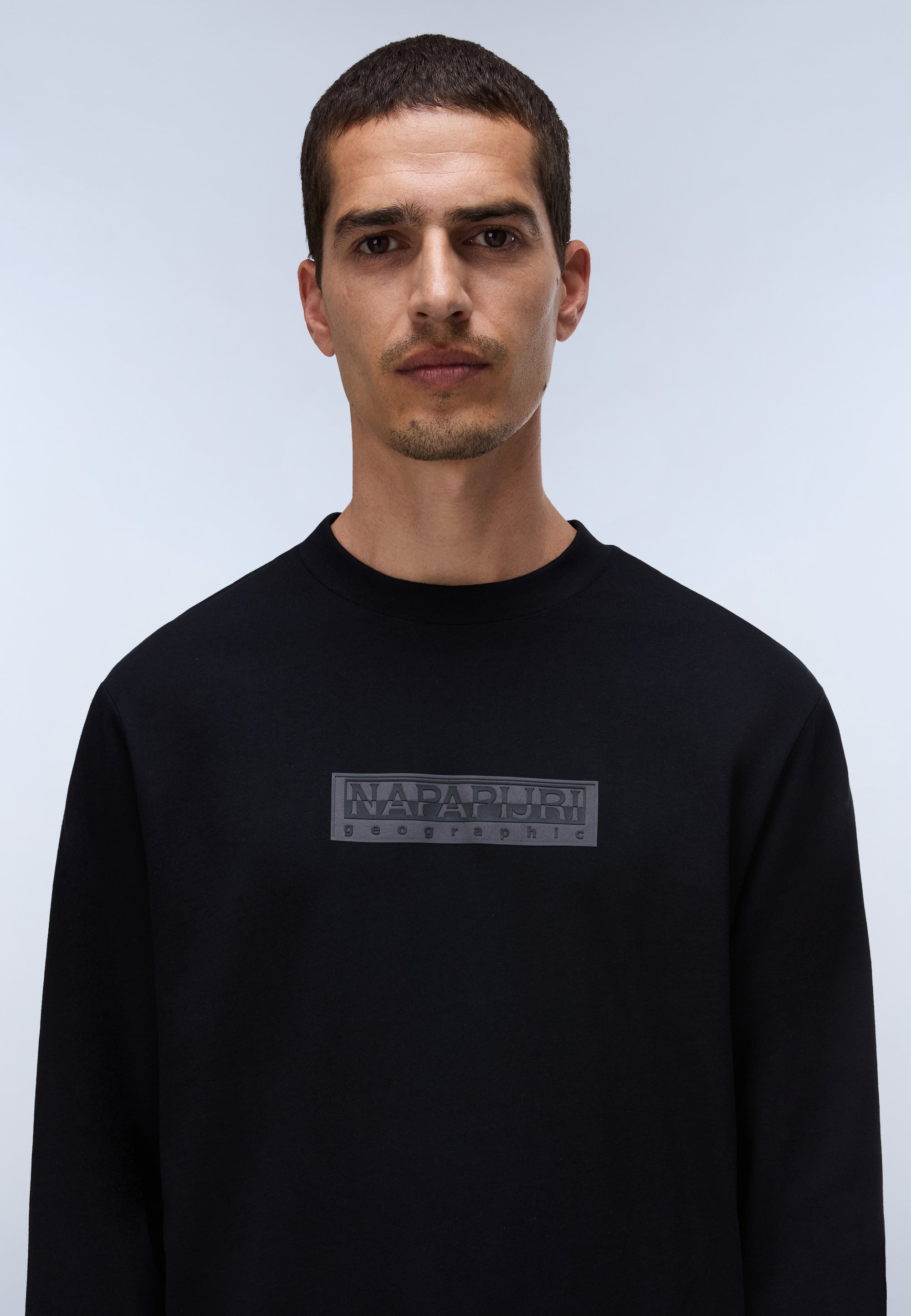 T-Shirt a Maniche Lunghe Box Logo - Nero