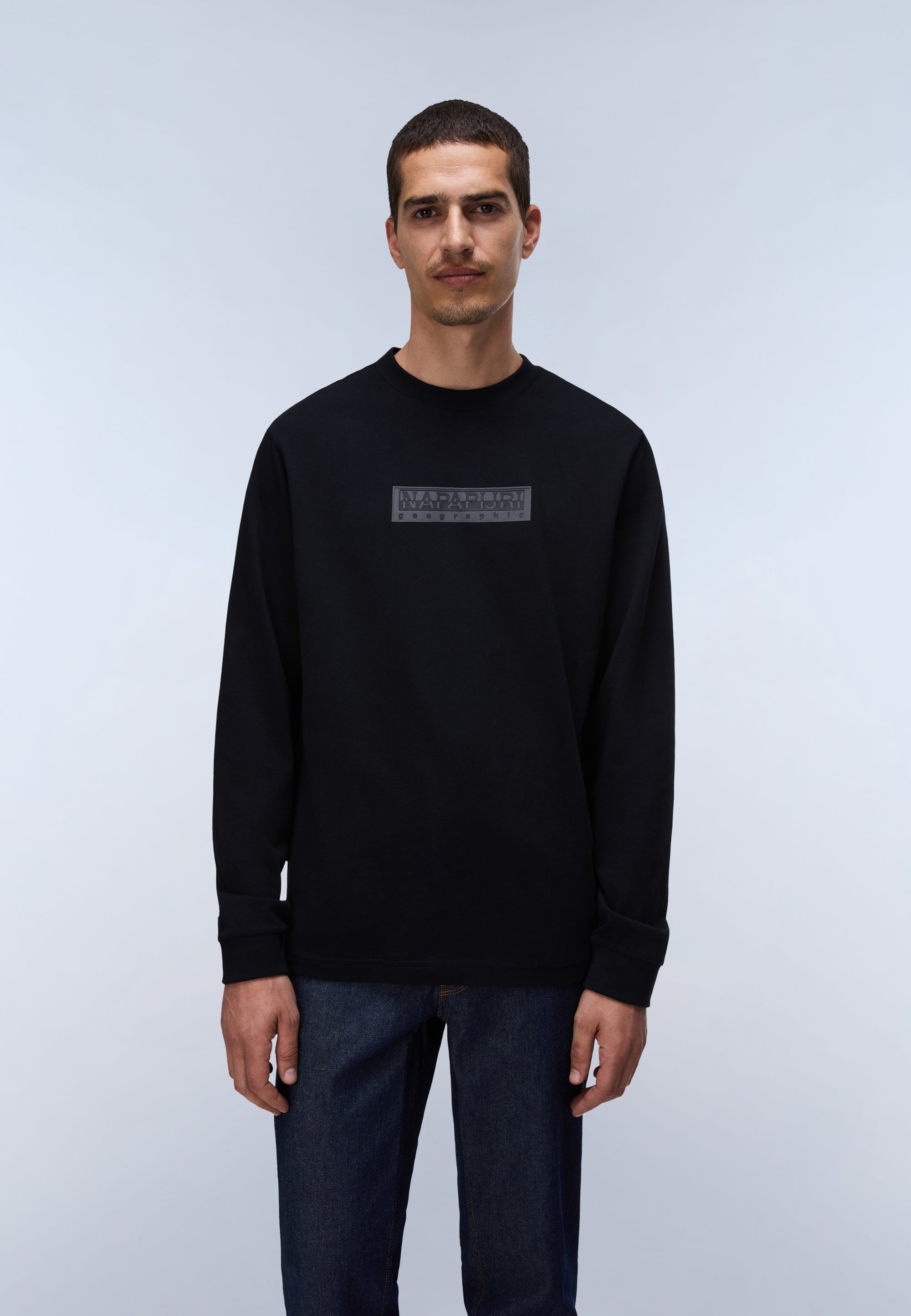 T-Shirt a Maniche Lunghe Box Logo - Nero