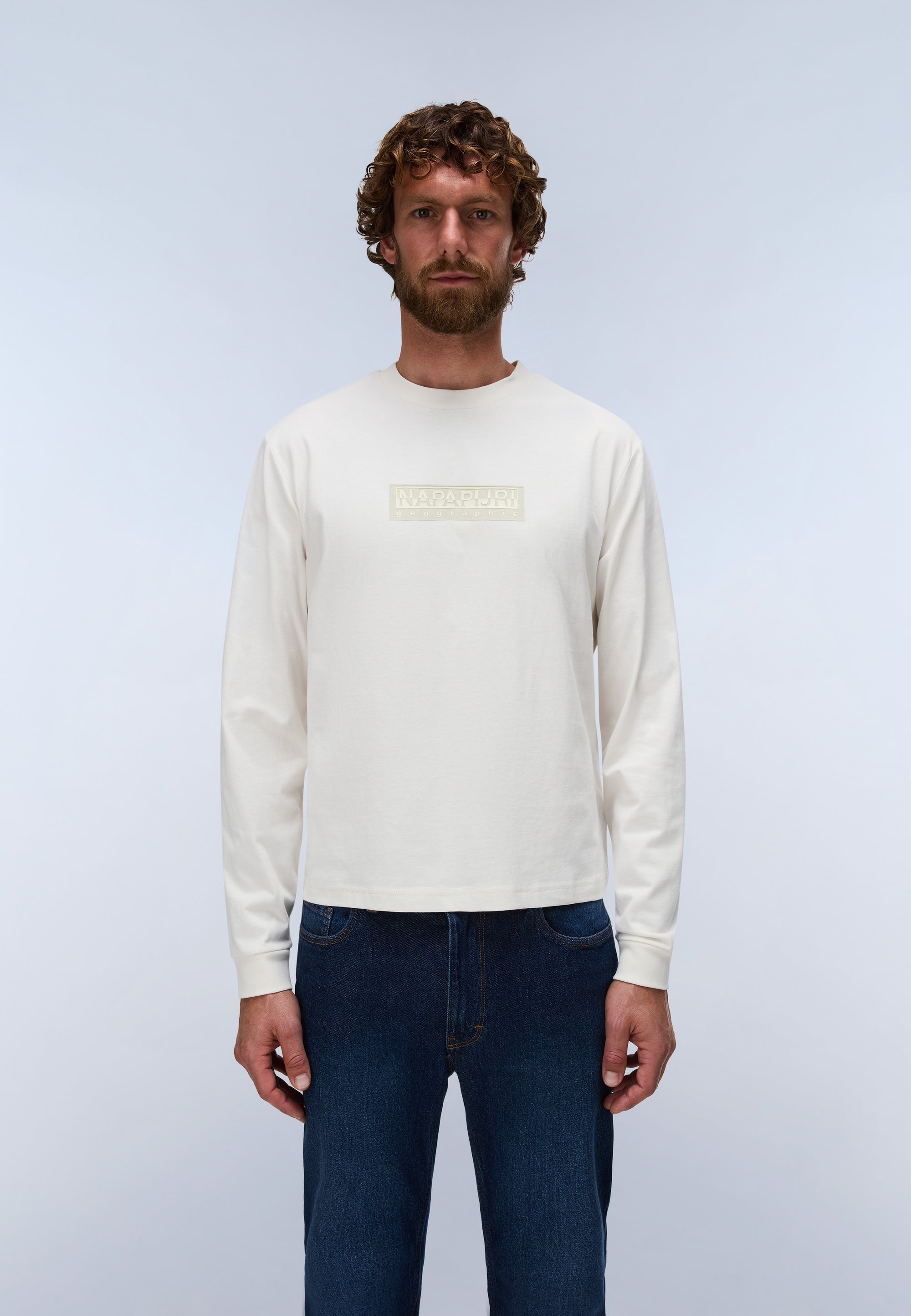 T-Shirt a Maniche Lunghe Box Logo - Bianco Whisper