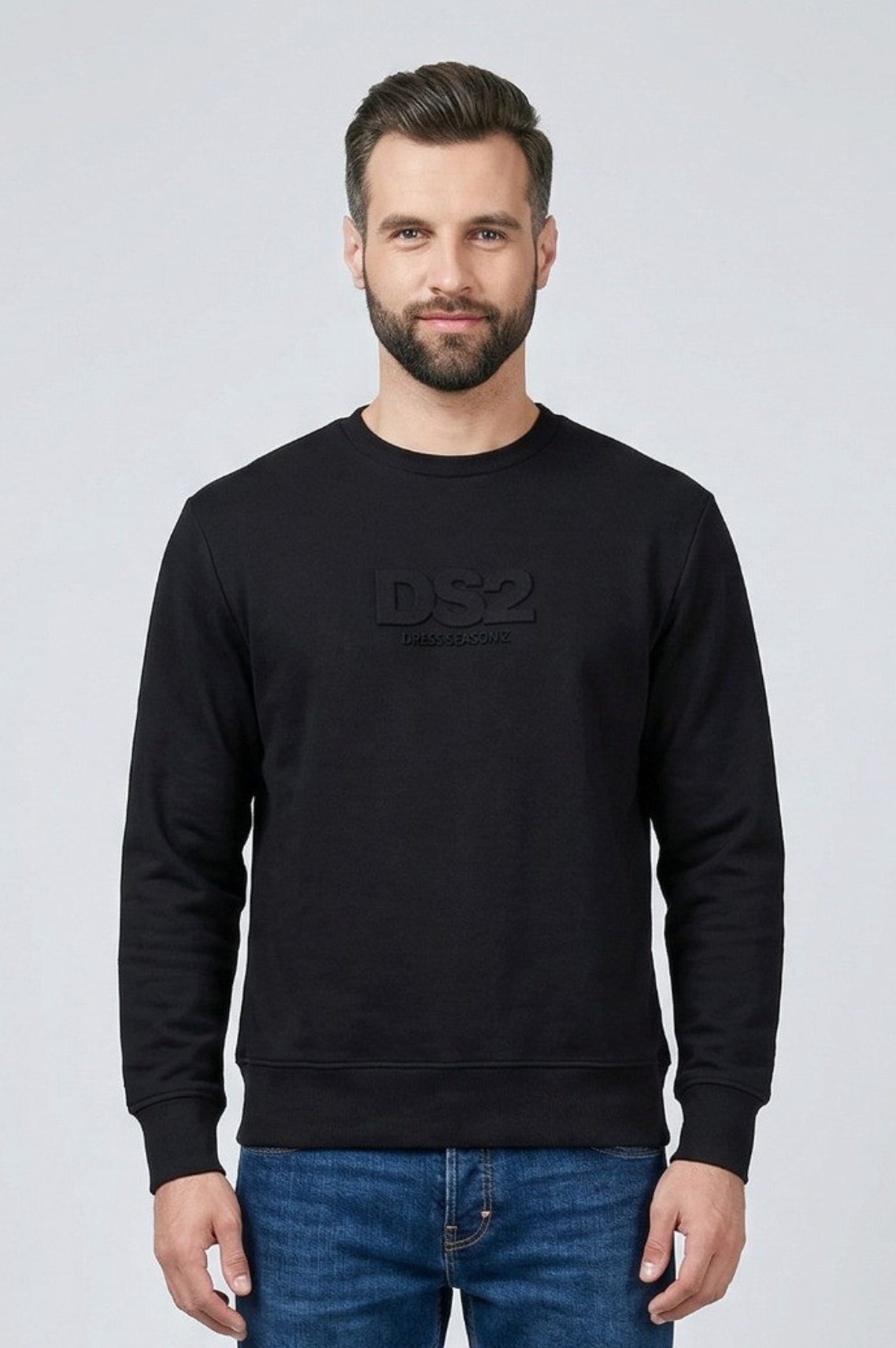 Felpa girocollo in cotone - Nero