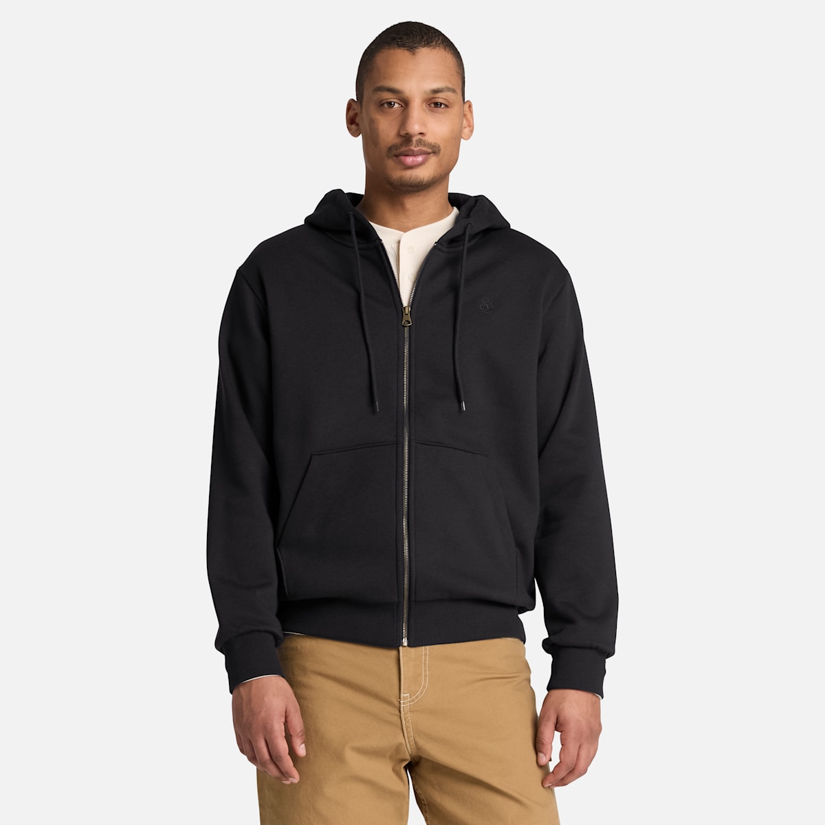 Felpa con Cappuccio Full Zip Logo al Petto - Black