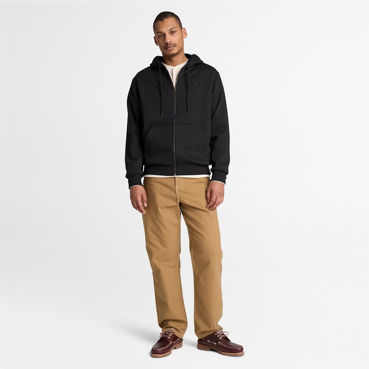 Felpa con Cappuccio Full Zip Logo al Petto - Black