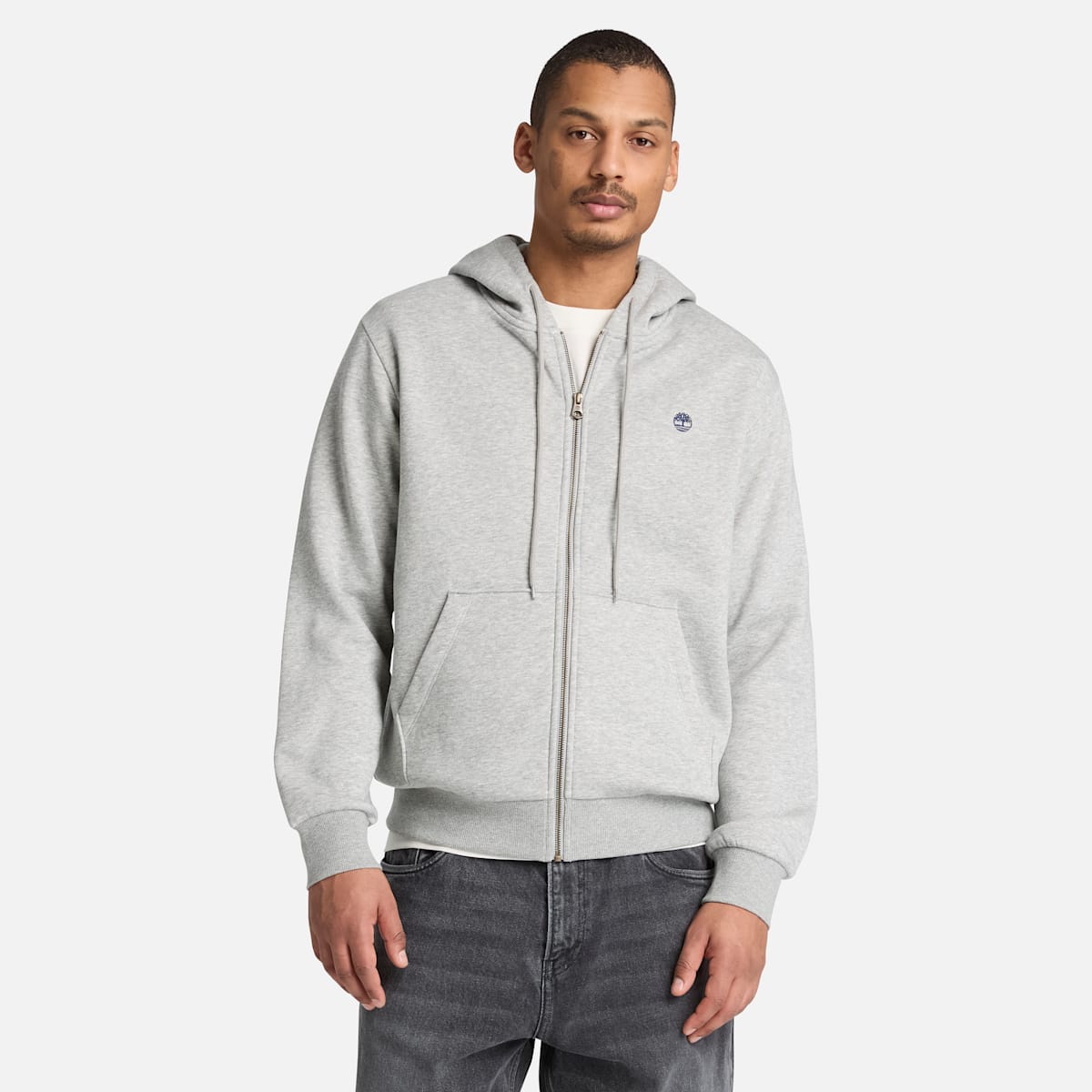 Felpa con Cappuccio Full Zip Logo al Petto - Medium Grey Heather