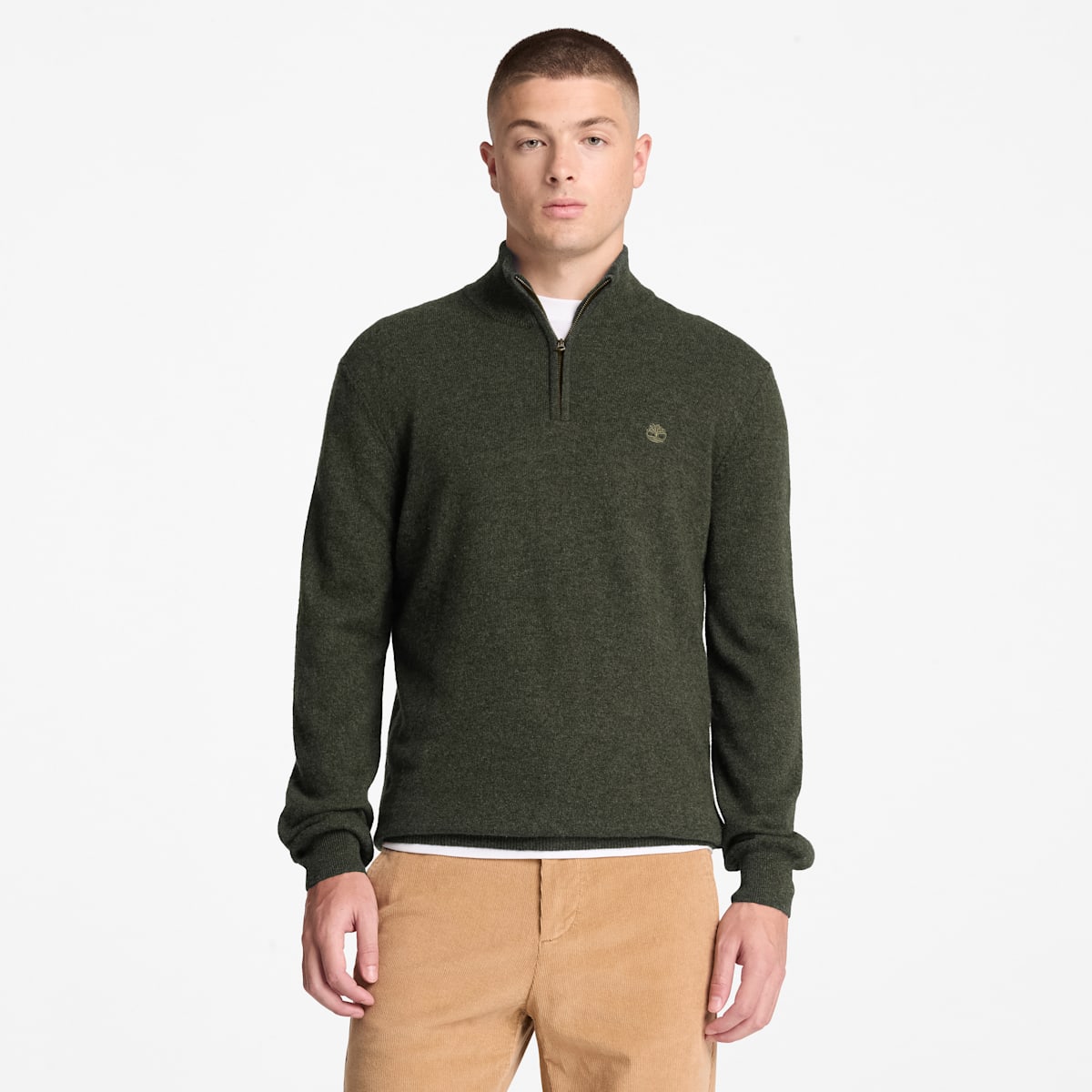 Felpa Mezza Zip in Misto Lana - Duffel Bag Heather