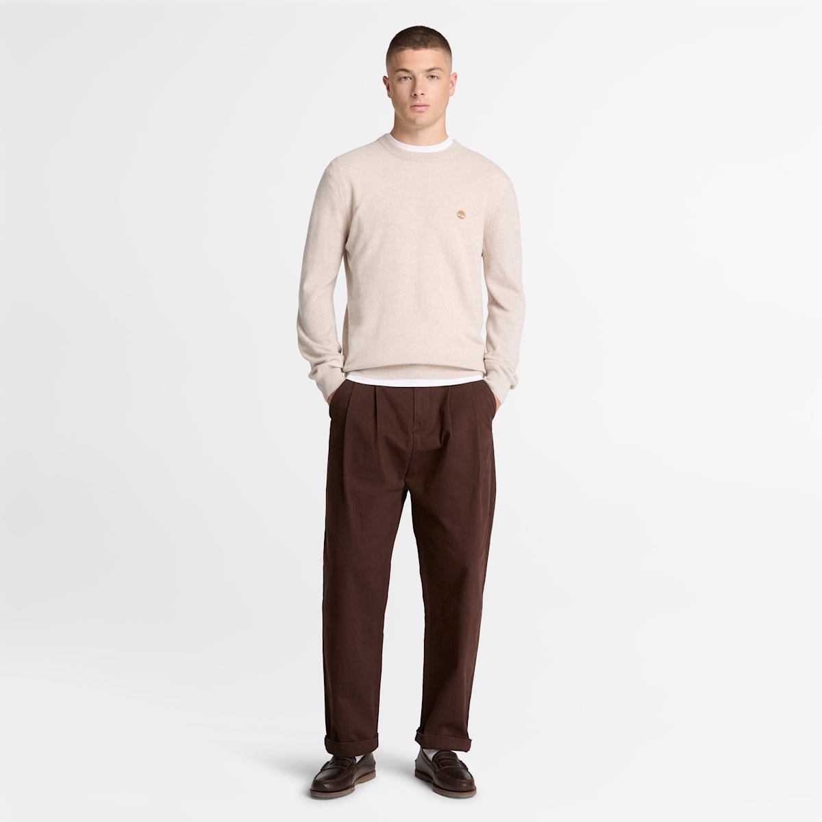 Maglione Girocollo in Lana - Light Oatmeal Heather