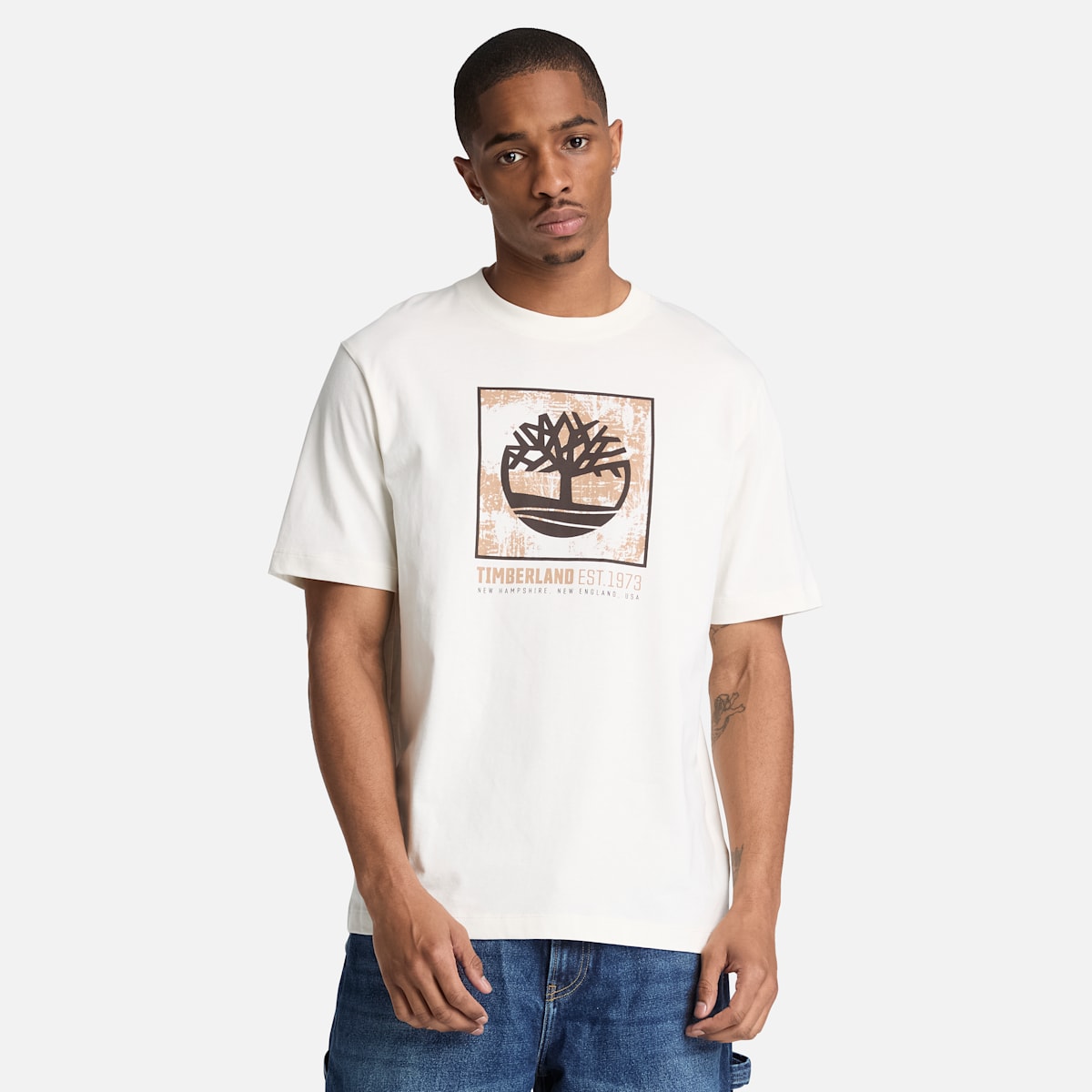 T-Shirt con Grafica Stack Logo a Manica Corta - Vintage White