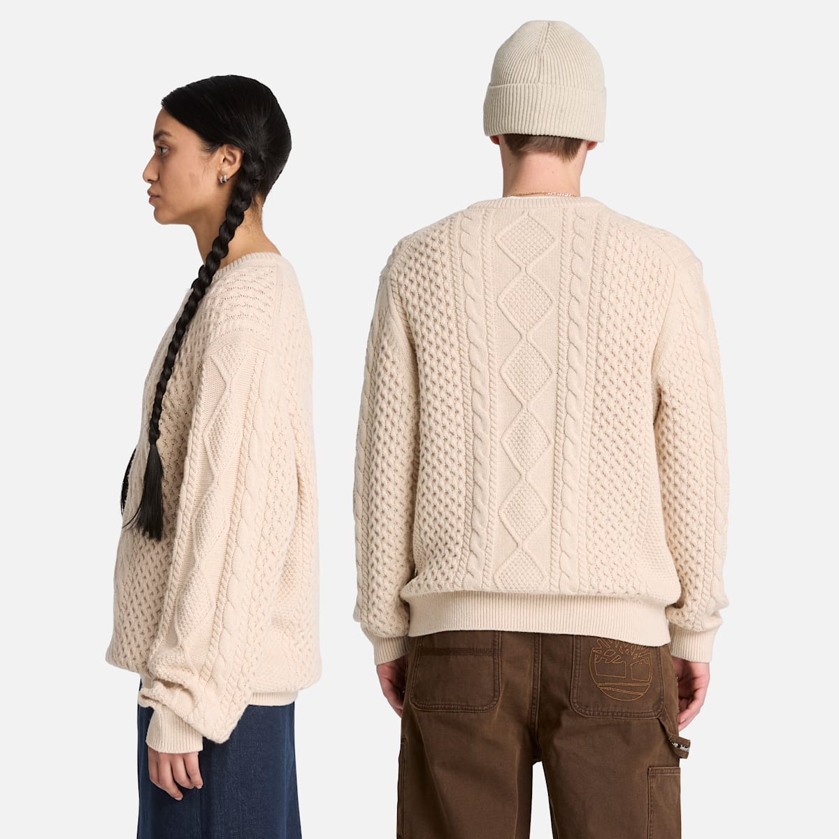 Maglione a Trecce in Misto Cotone - Light Oatmeal Heather