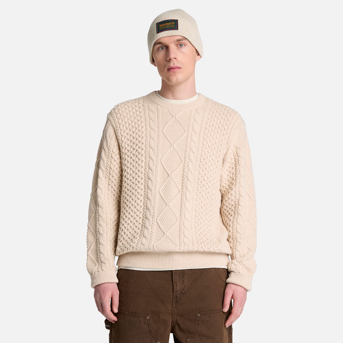 Maglione a Trecce in Misto Cotone - Light Oatmeal Heather