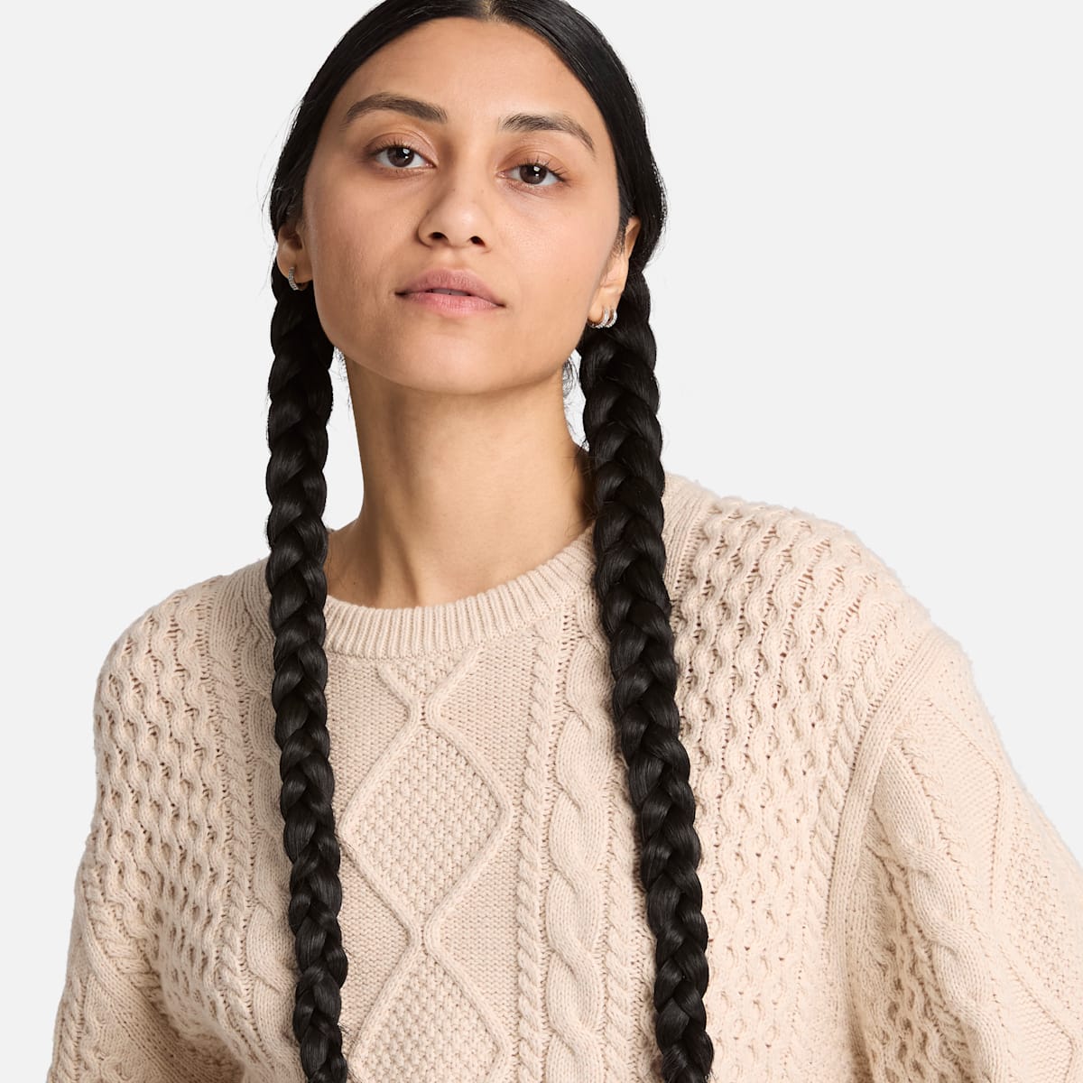 Maglione a Trecce in Misto Cotone - Light Oatmeal Heather