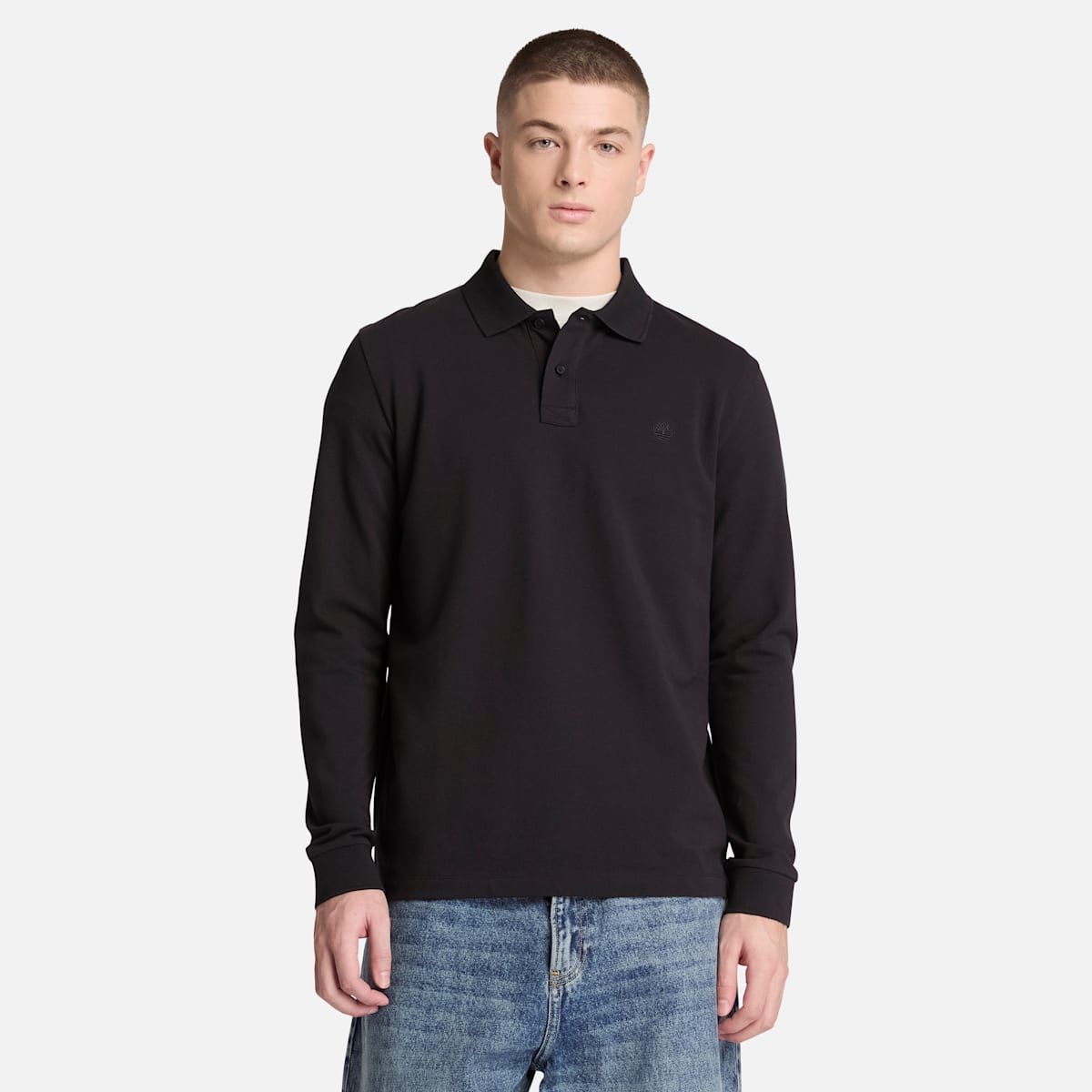 Maglia a Manica Lunga con Taschino e Logo al Petto - Black