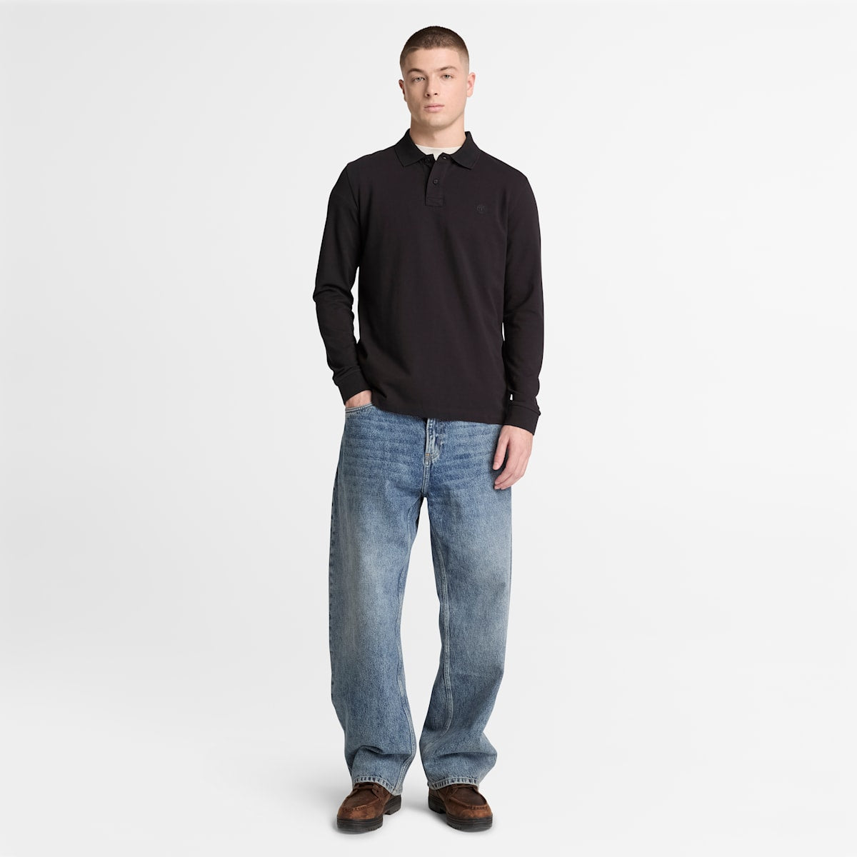 Maglia a Manica Lunga con Taschino e Logo al Petto - Black