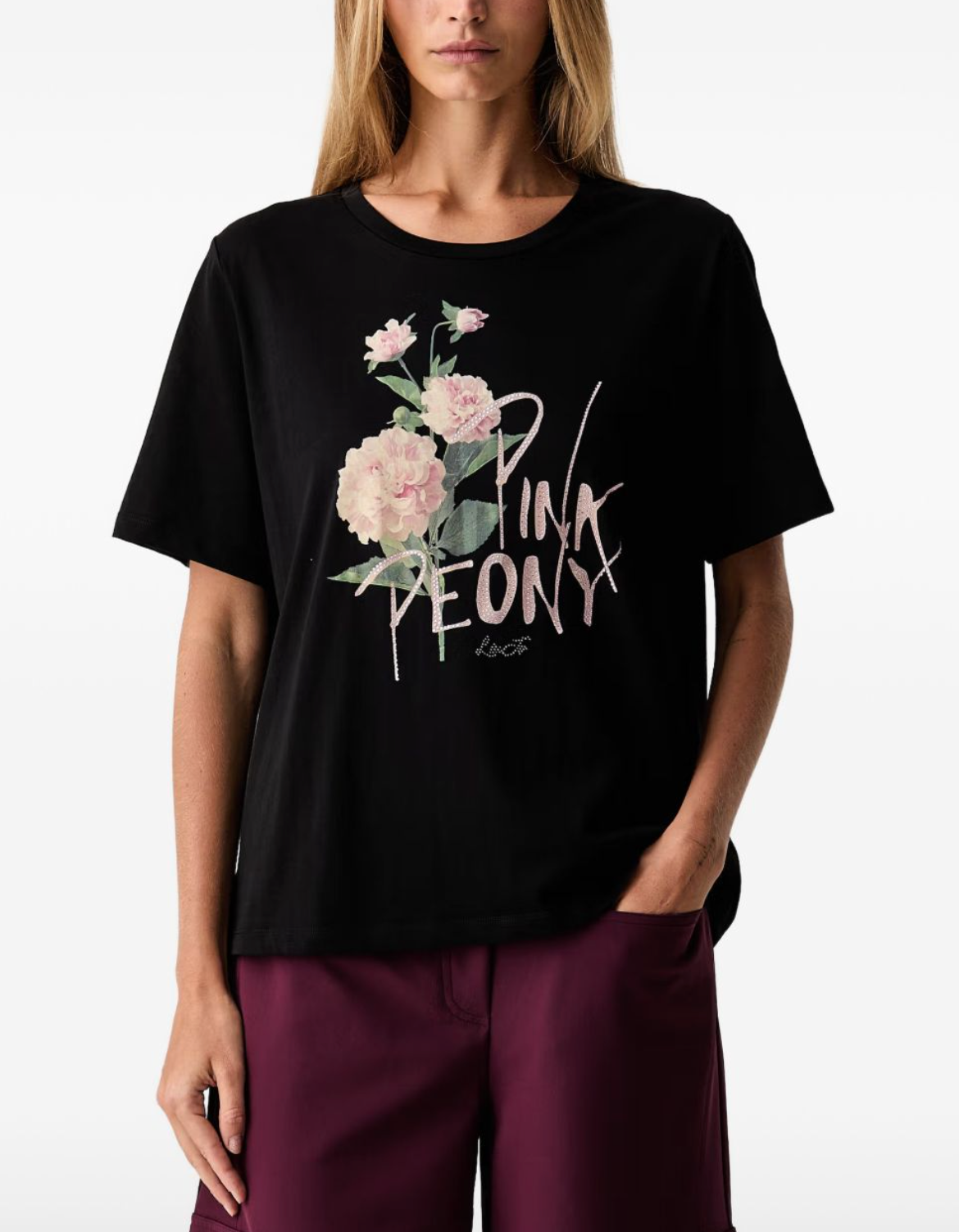 T-Shirt - Nero rosa peonia