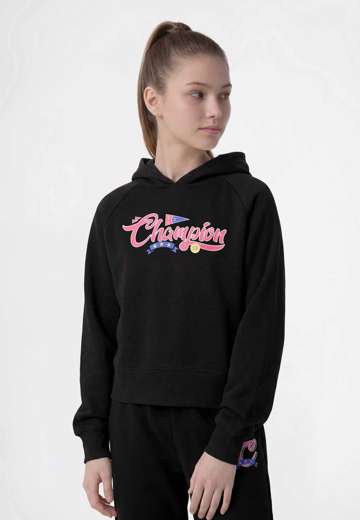 Champion Felpa con Cappuccio e Logo - Nero