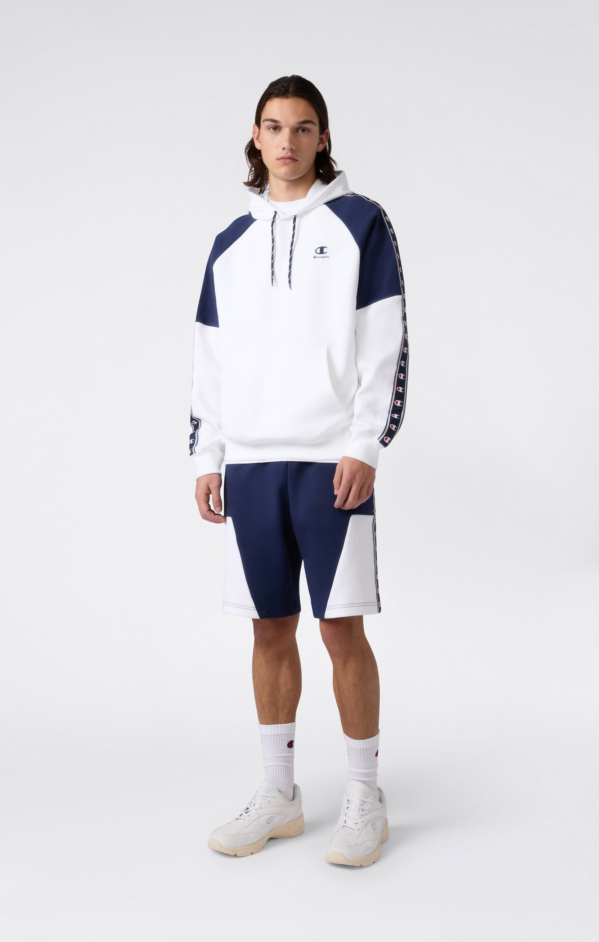 Champion con Cappuccio Interlock Tape Logo 221997 Bianco
