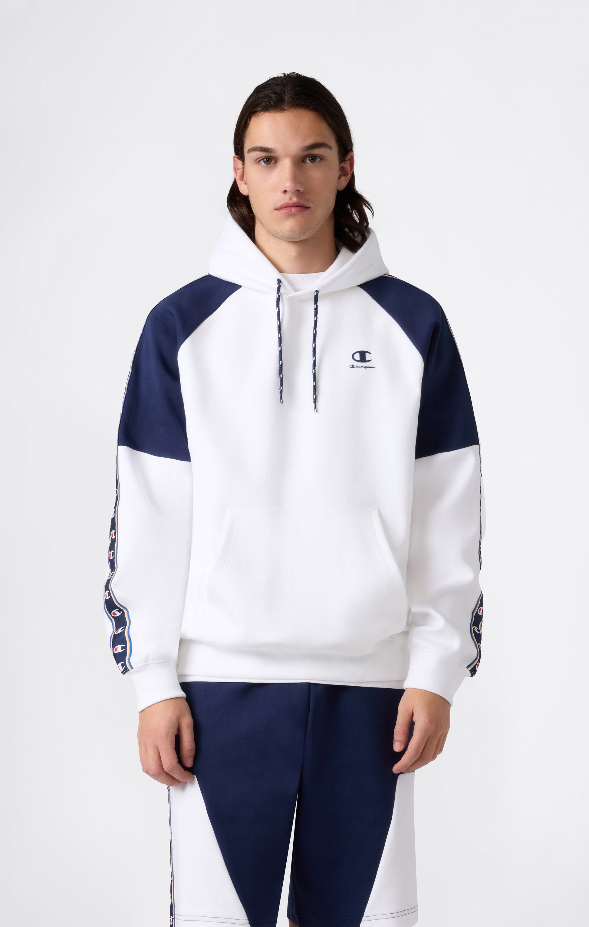 Champion con Cappuccio Interlock Tape Logo 221997 Bianco