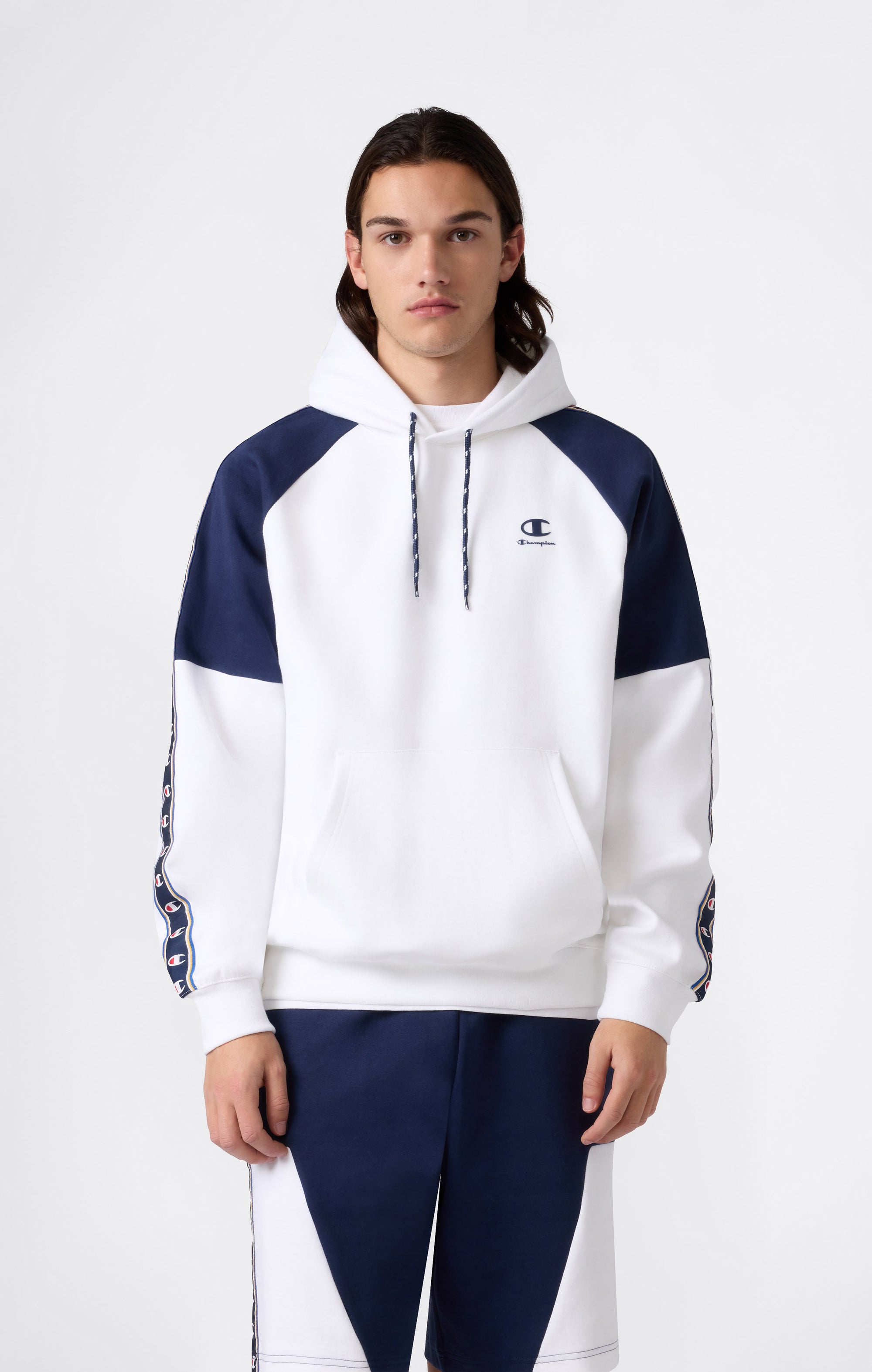 Champion con Cappuccio Interlock Tape Logo 221997 Bianco