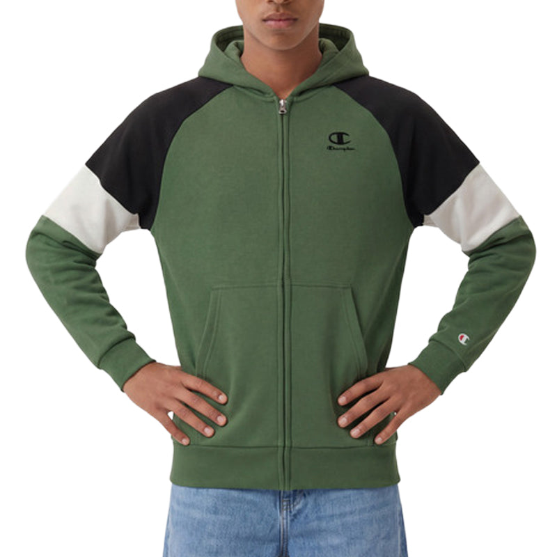 Champion Felpa Full Zip con Cappuccio e Interno Garzato - Verde Militare