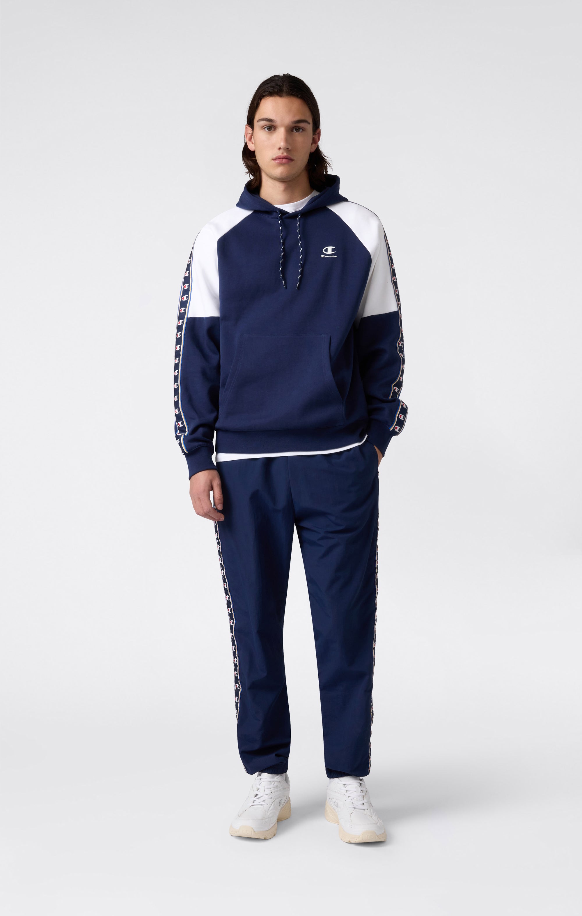 Champion Interlock Tape Logo Hooded Blu