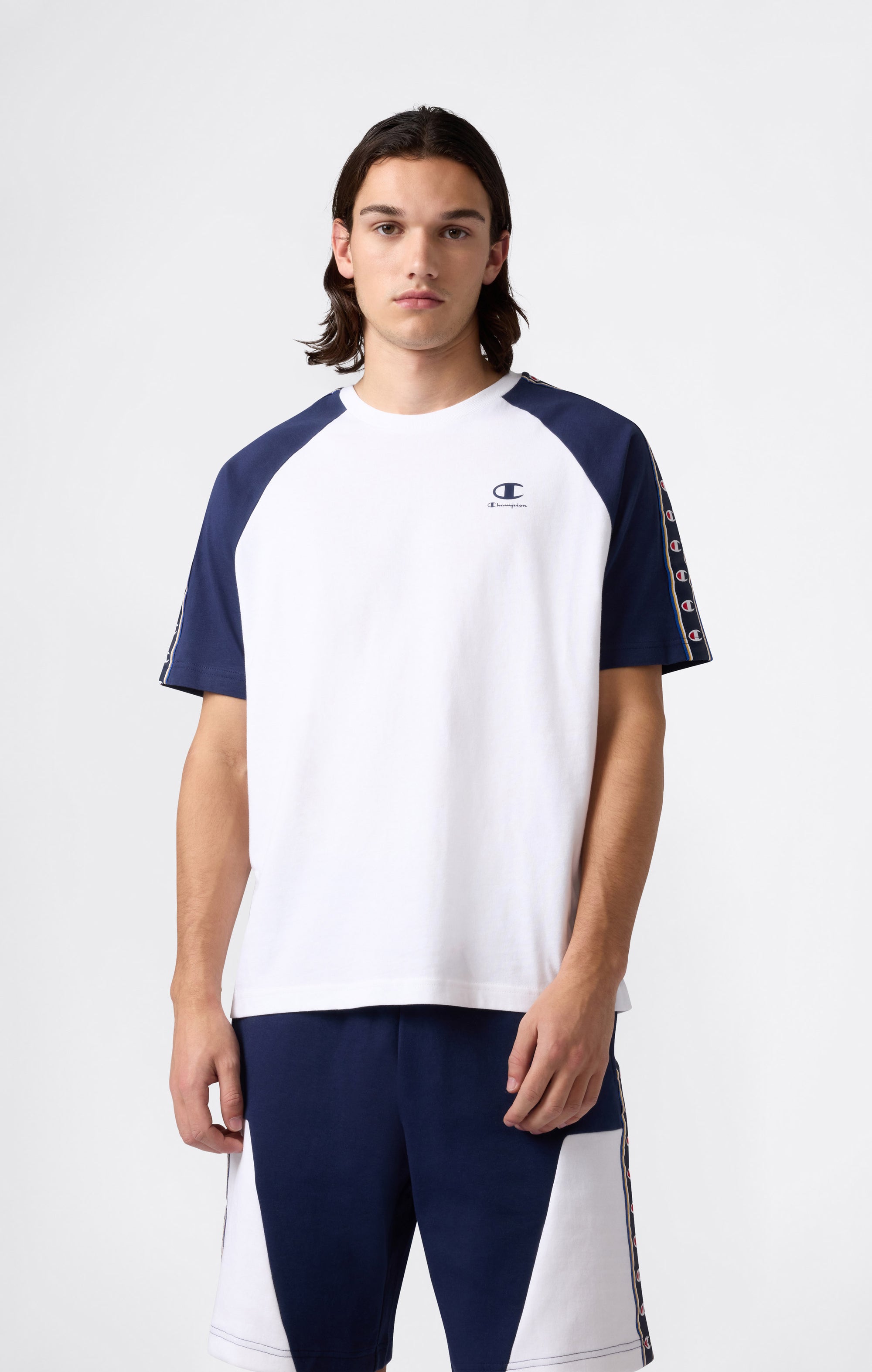 Champion Tape Logo Raglan Bianco