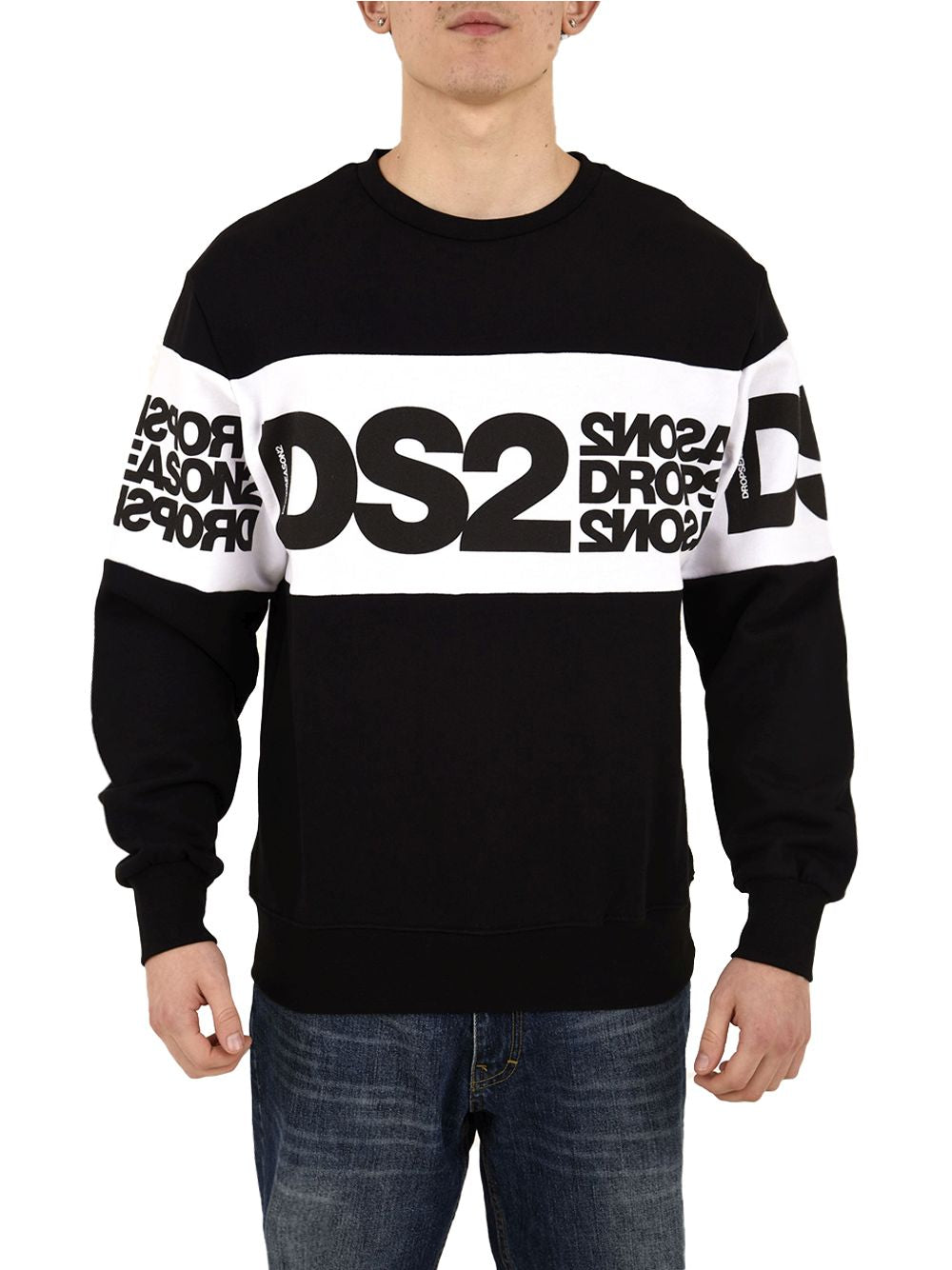 DS2 Felpa girocollo in cotone con inserti logati Bianco