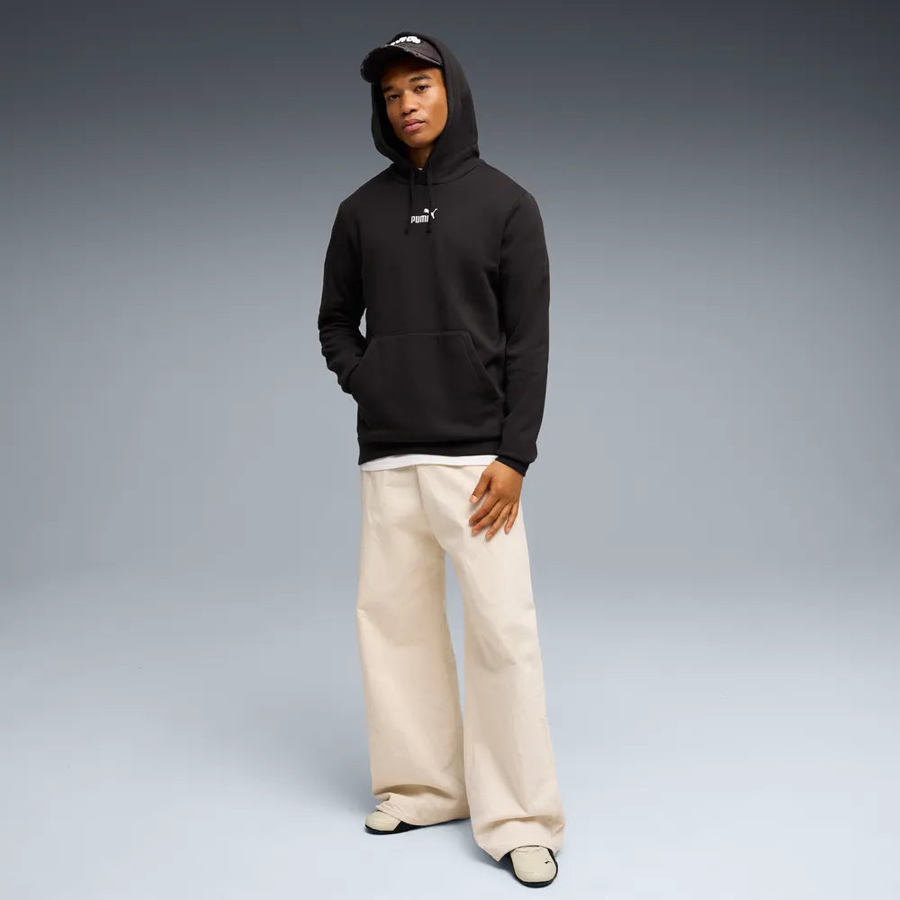 Felpa con cappuccio in pile con logo Essentials N.1 da uomo - Nero