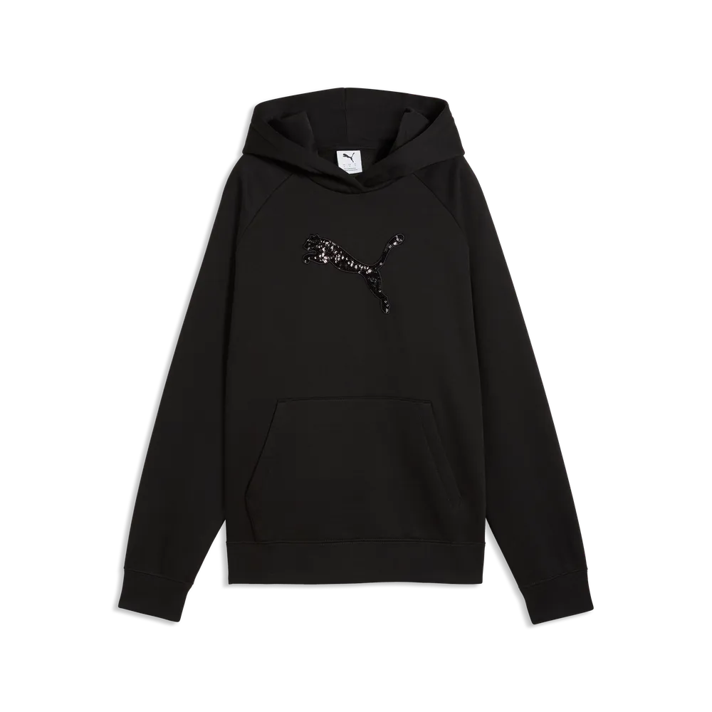 Felpa con cappuccio e paillettes Essentials da donna - Nero
