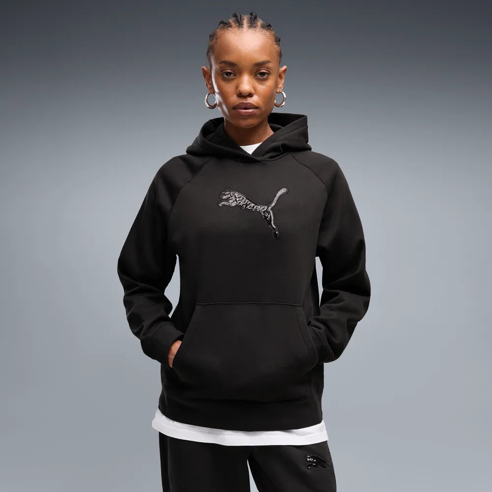 Felpa con cappuccio e paillettes Essentials da donna - Nero