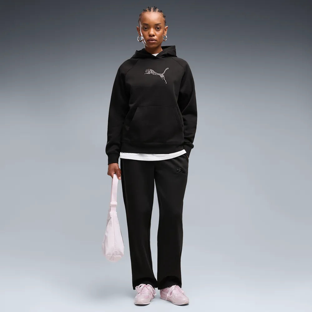 Felpa con cappuccio e paillettes Essentials da donna - Nero