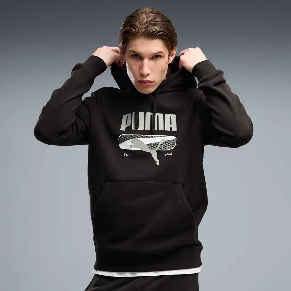 Felpa con cappuccio in pile PUMA Sport Logo Play da uomo - Nero