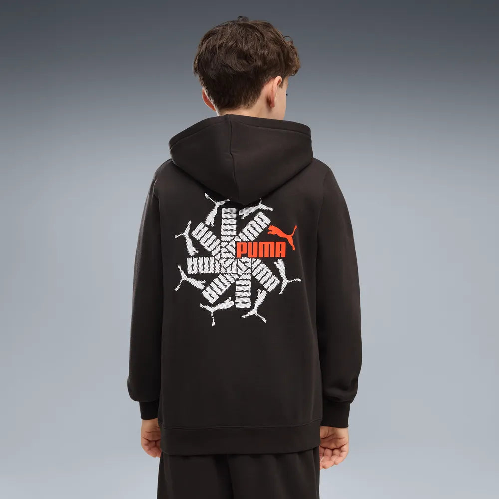 Felpa Essentials Logo Lab Brand Back Graphic Hoodie Fleece Boys - Nero